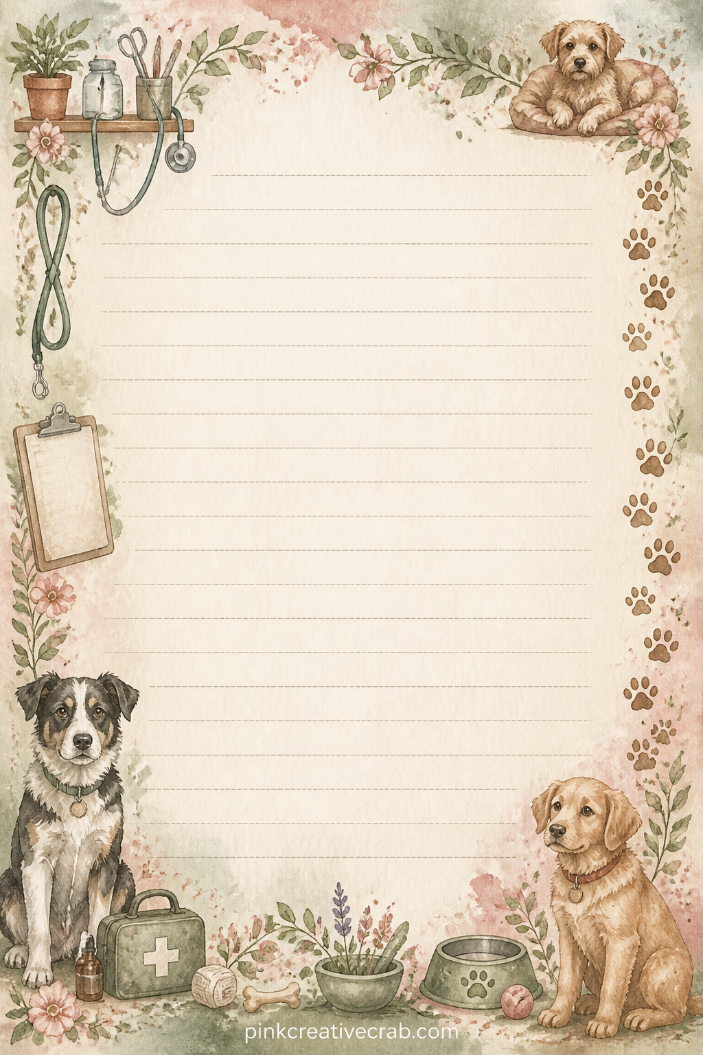 Vet and Health Notes Lined Page printable page — Keep vaccination dates, a vet's phone number or a note about a recent checkup on this page, tucked in beside