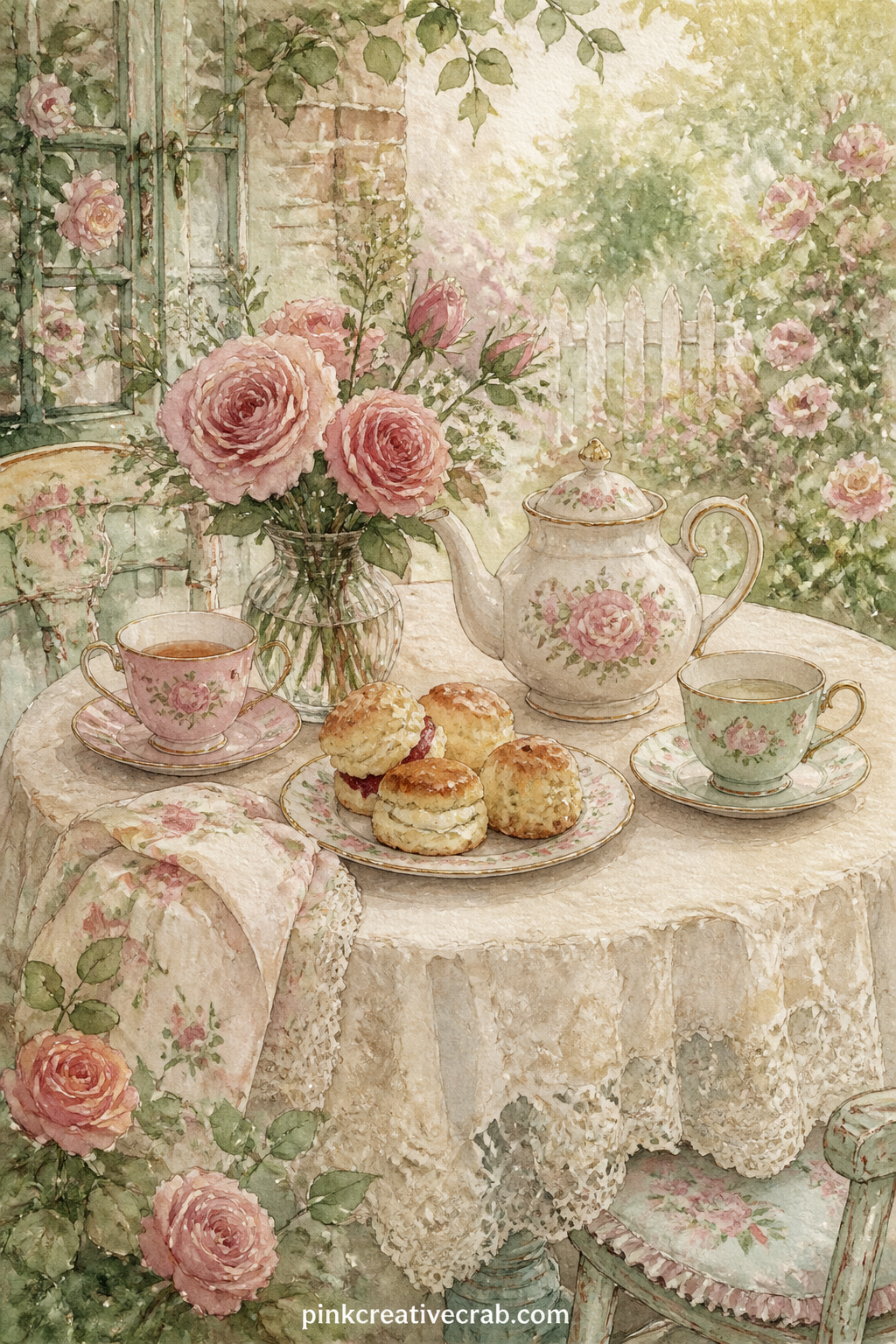 Afternoon Tea Table For Two printable page — This spread works well paired with the cookbook pages in this cookbook junk journal kit if the reader keeps