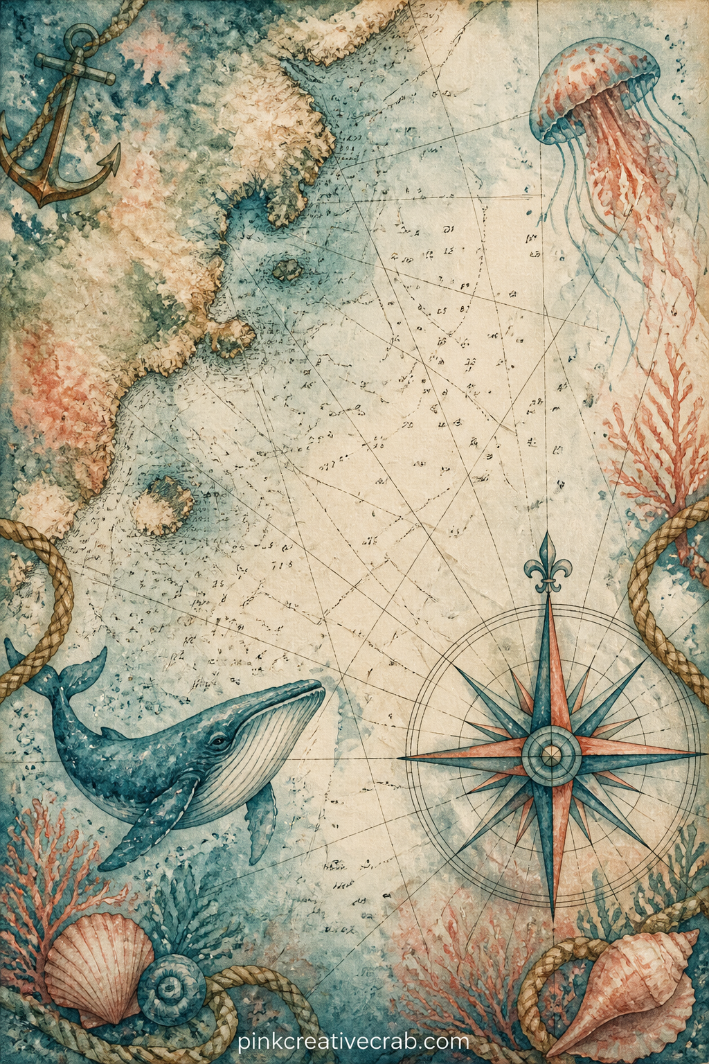 Old Nautical Sea Chart printable page — The usual mistake with a chart page is gluing it in flat and full size, which hides its best detail under the next