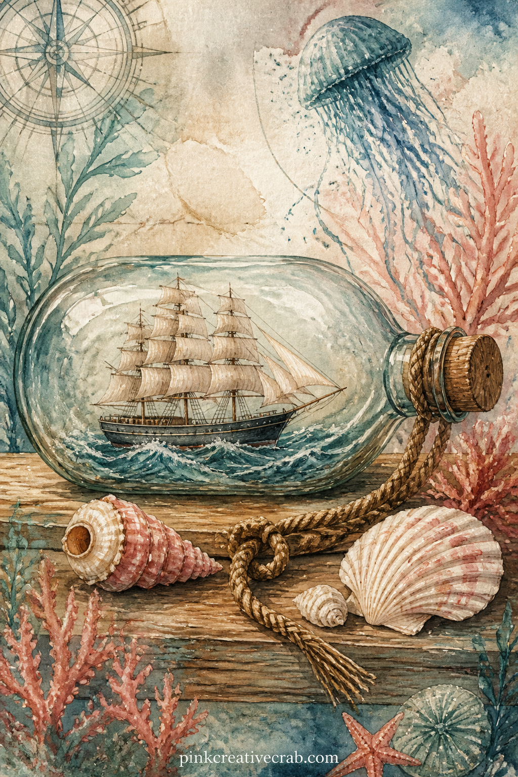 Ship In A Bottle printable page — What to write here: the name of a trip you still mean to take, or the name of the boat from a favourite family story. Ocean