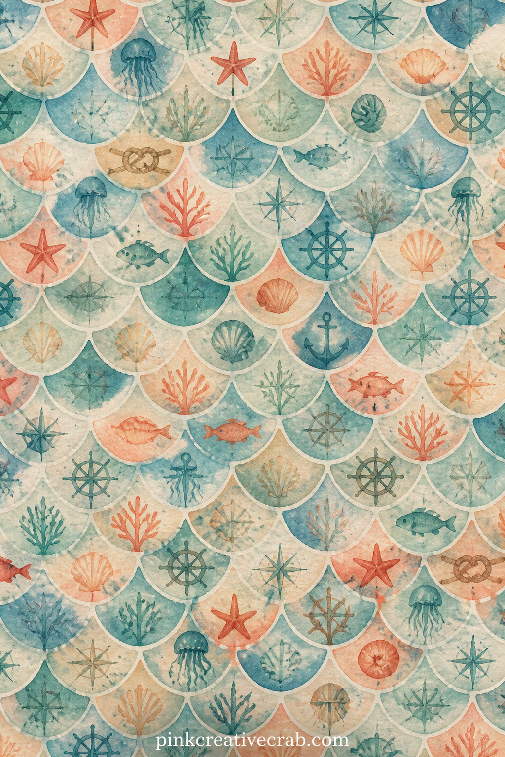 Fish Scale Pattern printable page — Good behind a fish or whale photo, as a pocket lining, or trimmed into a thin strip to edge a plainer page. Ocean junk