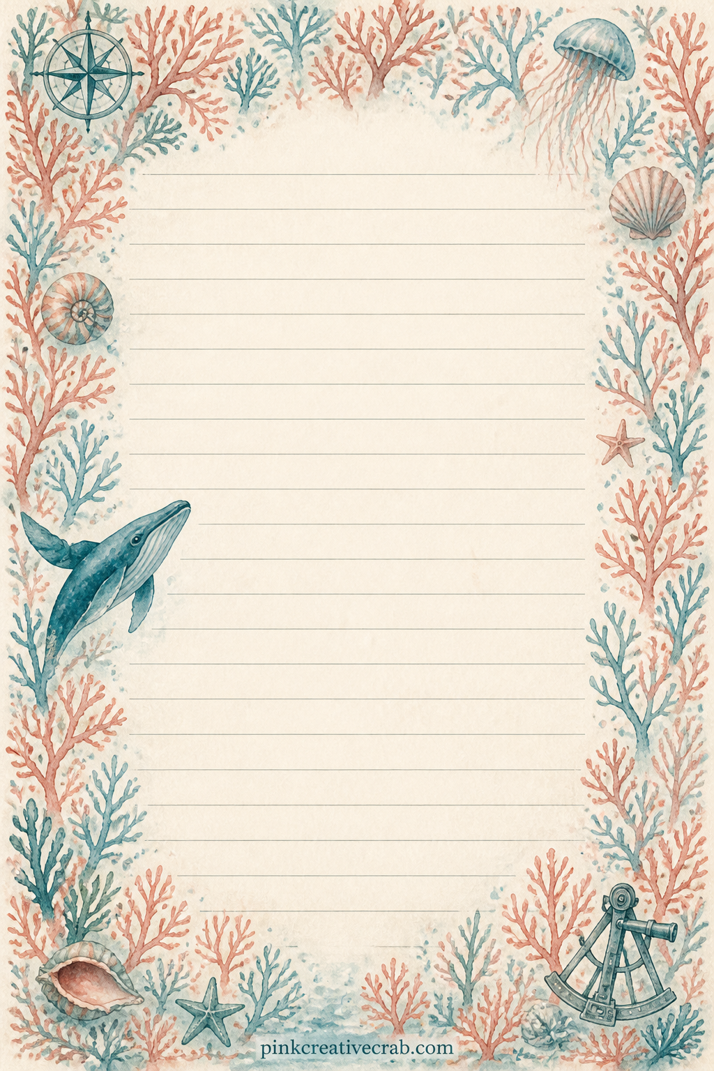 Coral Branch Pattern printable page — Use it under a reef photo, as a pocket lining, or as the base of a cover for the whole journal. Ocean junk journal