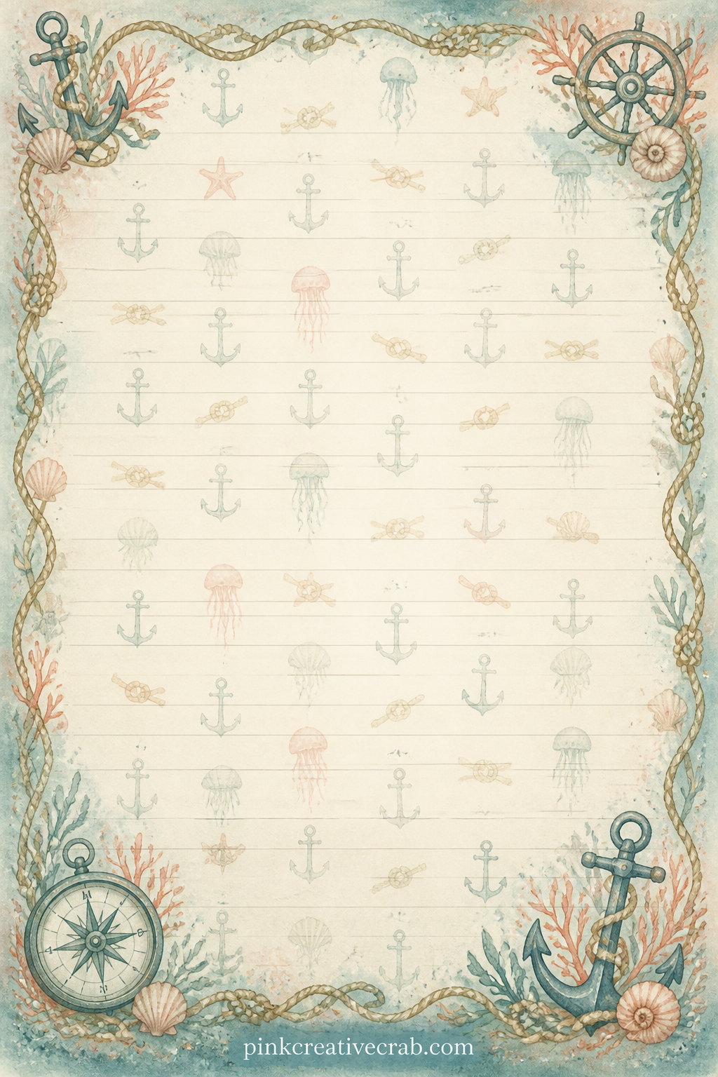 Rope And Anchor Pattern printable page — Good as a border strip, a cover lining, or tucked behind a photo of a boat or a dock. Ocean junk journal