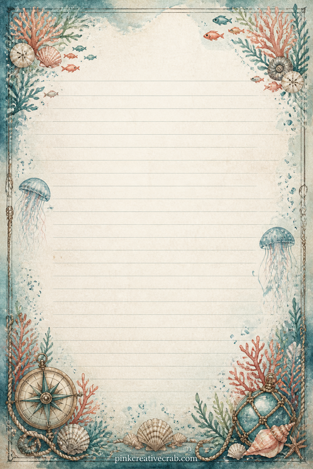 Dive Log Lined Page printable page — Write a dive log entry here, a list of fish spotted on a snorkel trip, or the water temperature and visibility from a day