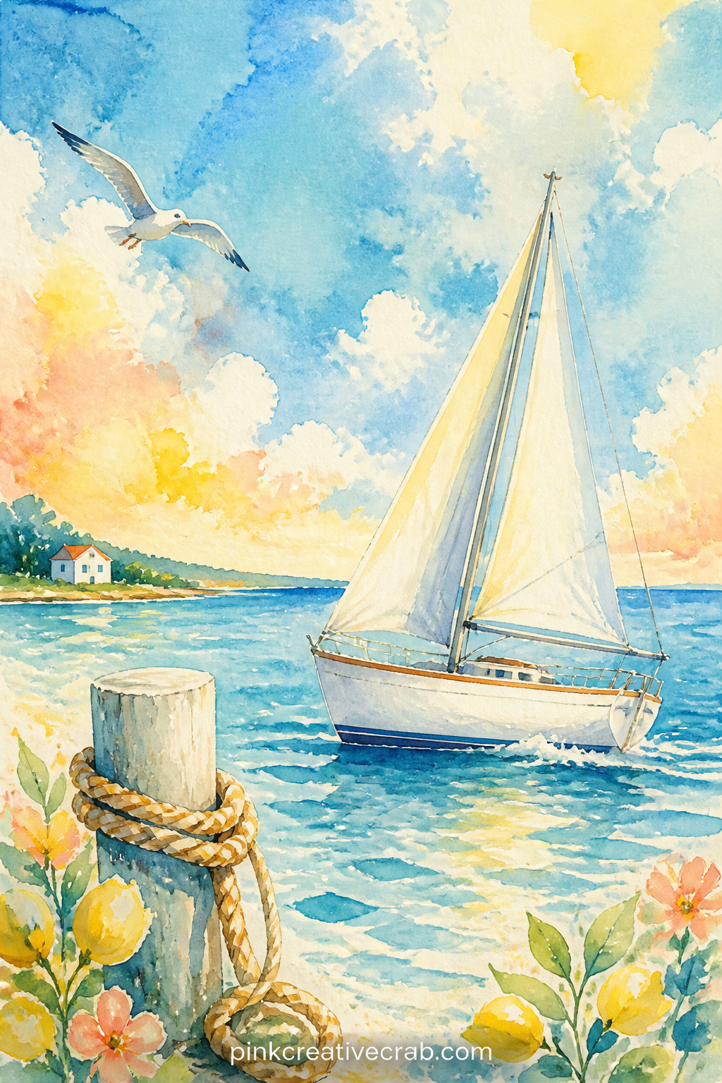 Sailboat On A Bright Afternoon printable page — Cut this page for a gift journal going to someone who sails or grew up near water, and leave the boat's name