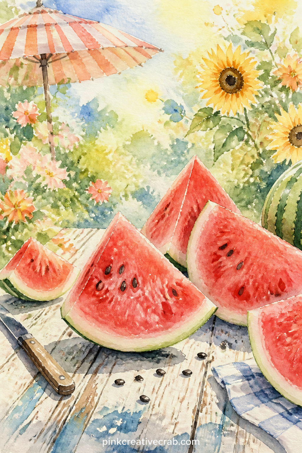 Watermelon Slices On A Table printable page — A short prompt for the entry written beside this page: what did you eat outside this week, and who shared it with