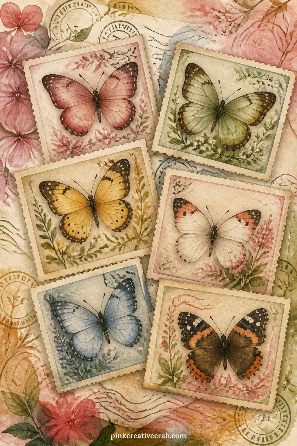 28 Free Junk Journal Pages With Butterflies in Every Color
