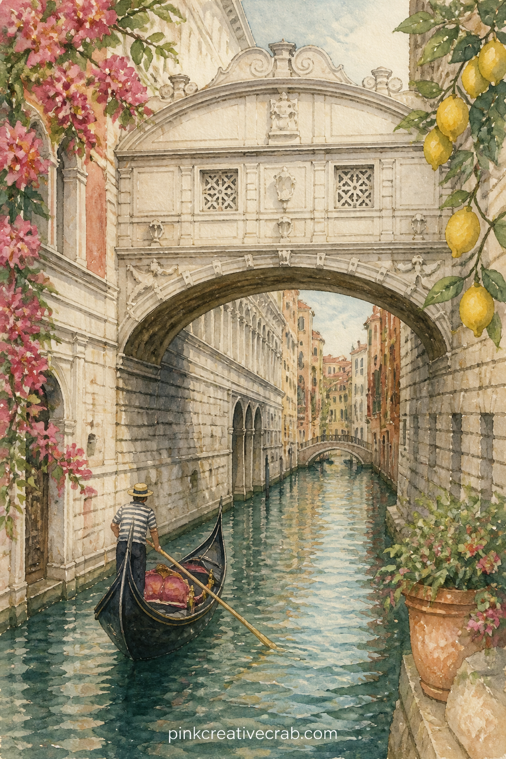 Bridge of Sighs View printable page — This page suits the five minute version well: paint only the bridge arch and the water beneath it loosely, letting the