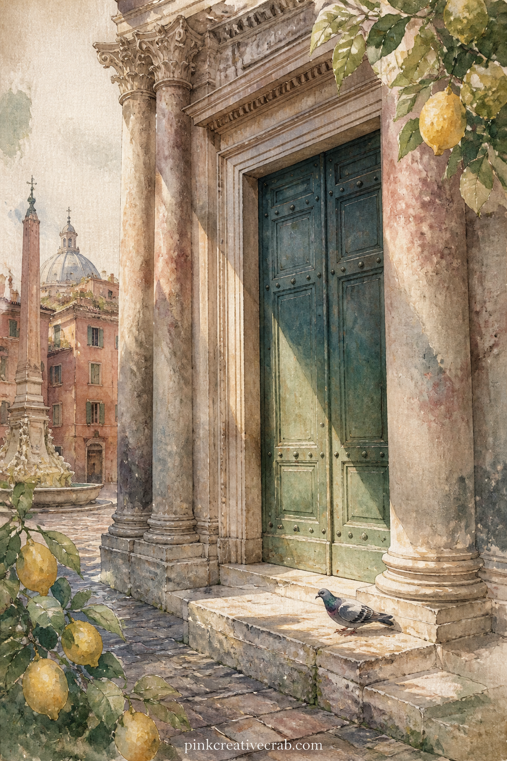 Pantheon Doorway printable page — Keep this page simple on purpose: a bare stone threshold like this invites a short entry rather than a long one, so leave