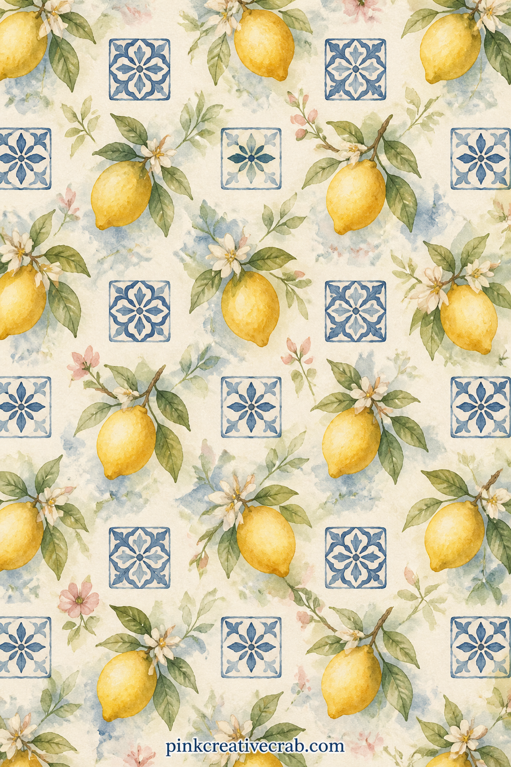 Lemon and Blue Tile Pattern printable page — Use this under a photo of the coast, as a lining behind a pocket of ticket stubs, or as a cover page for the whole