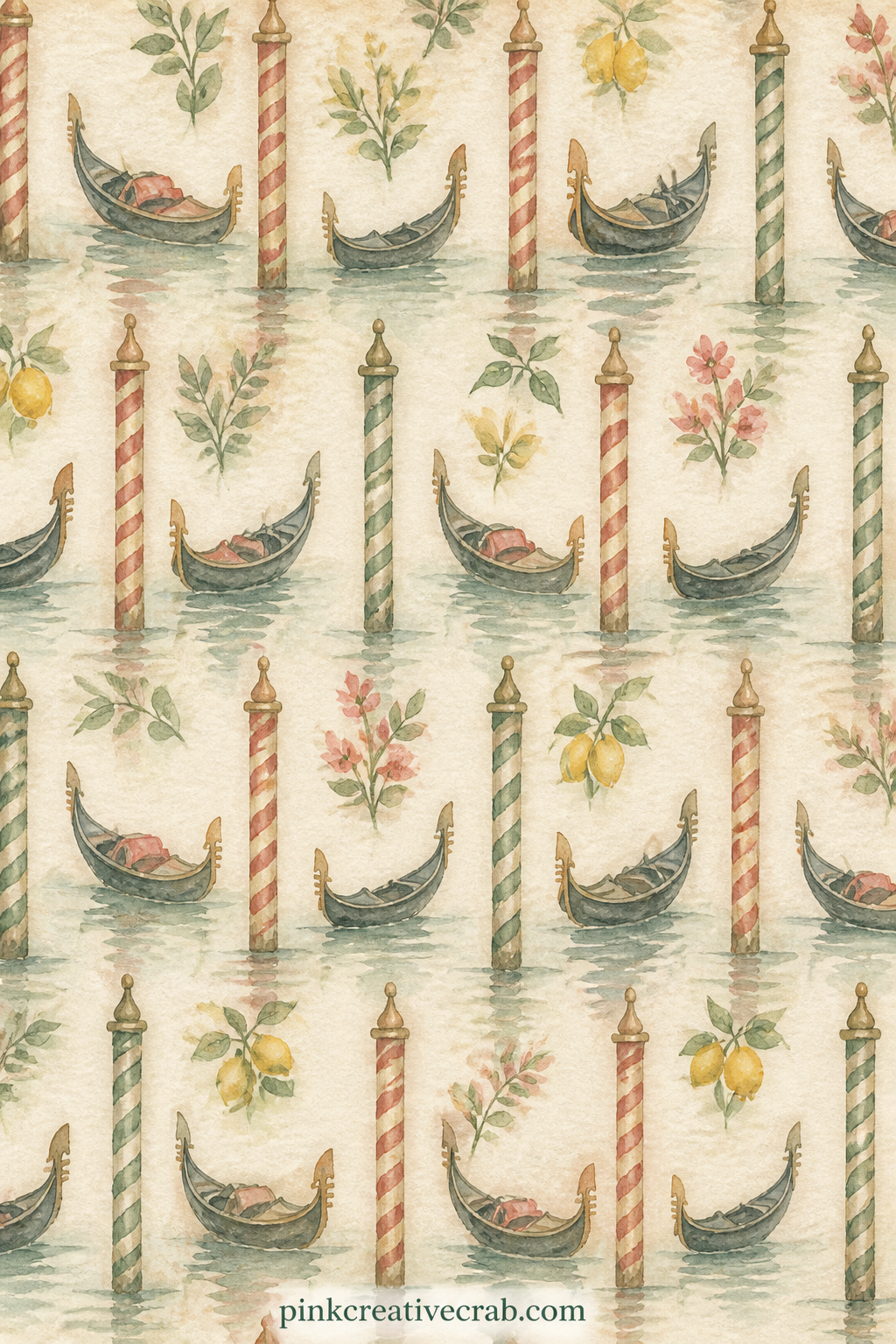 Gondola Stripe Pattern printable page — Place this behind a Venice photo, line the inside cover with it, or cut strips from it to border other pages, since the