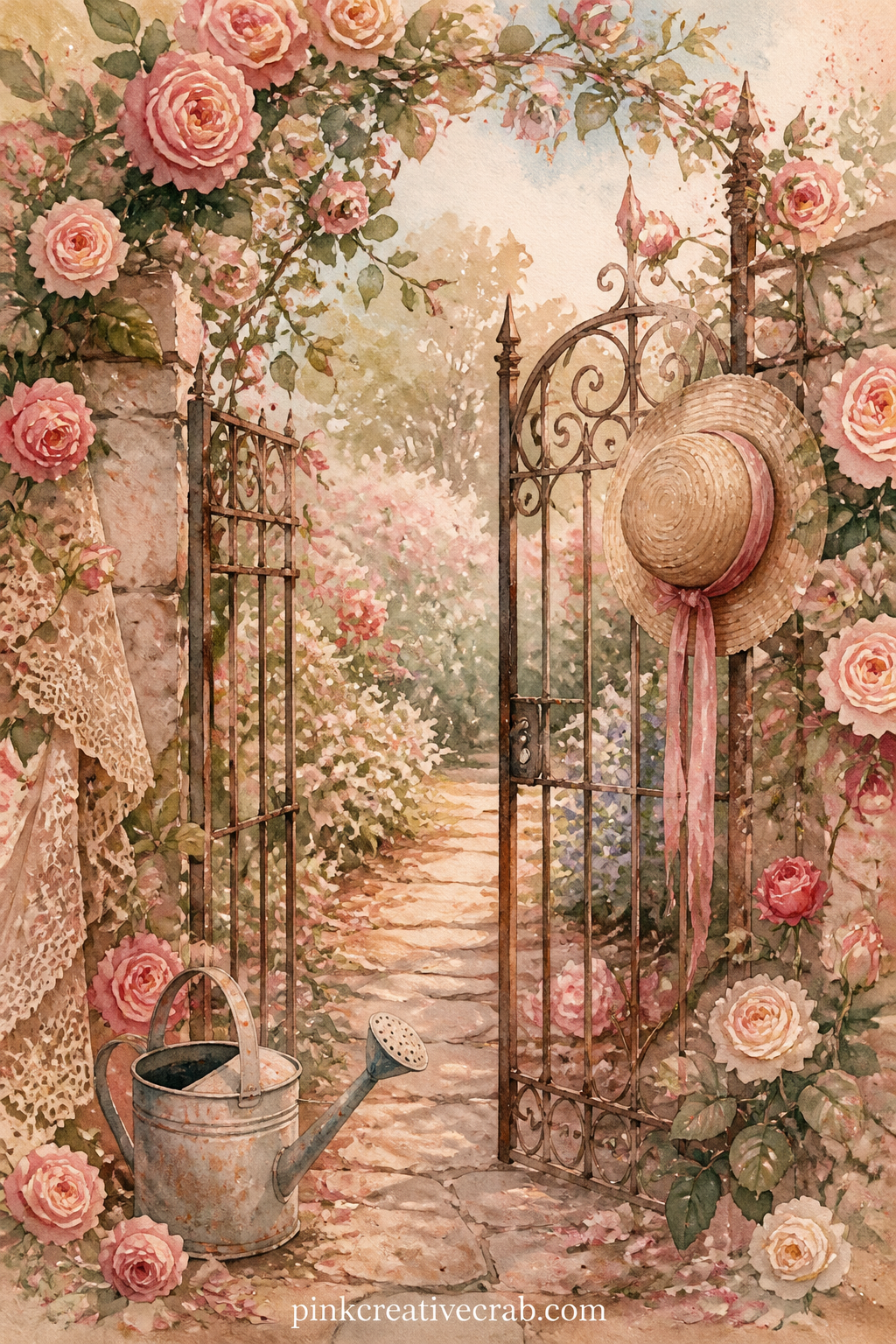 Garden Gate And Climbing Roses printable page — Who is this page for. Vintage junk journal