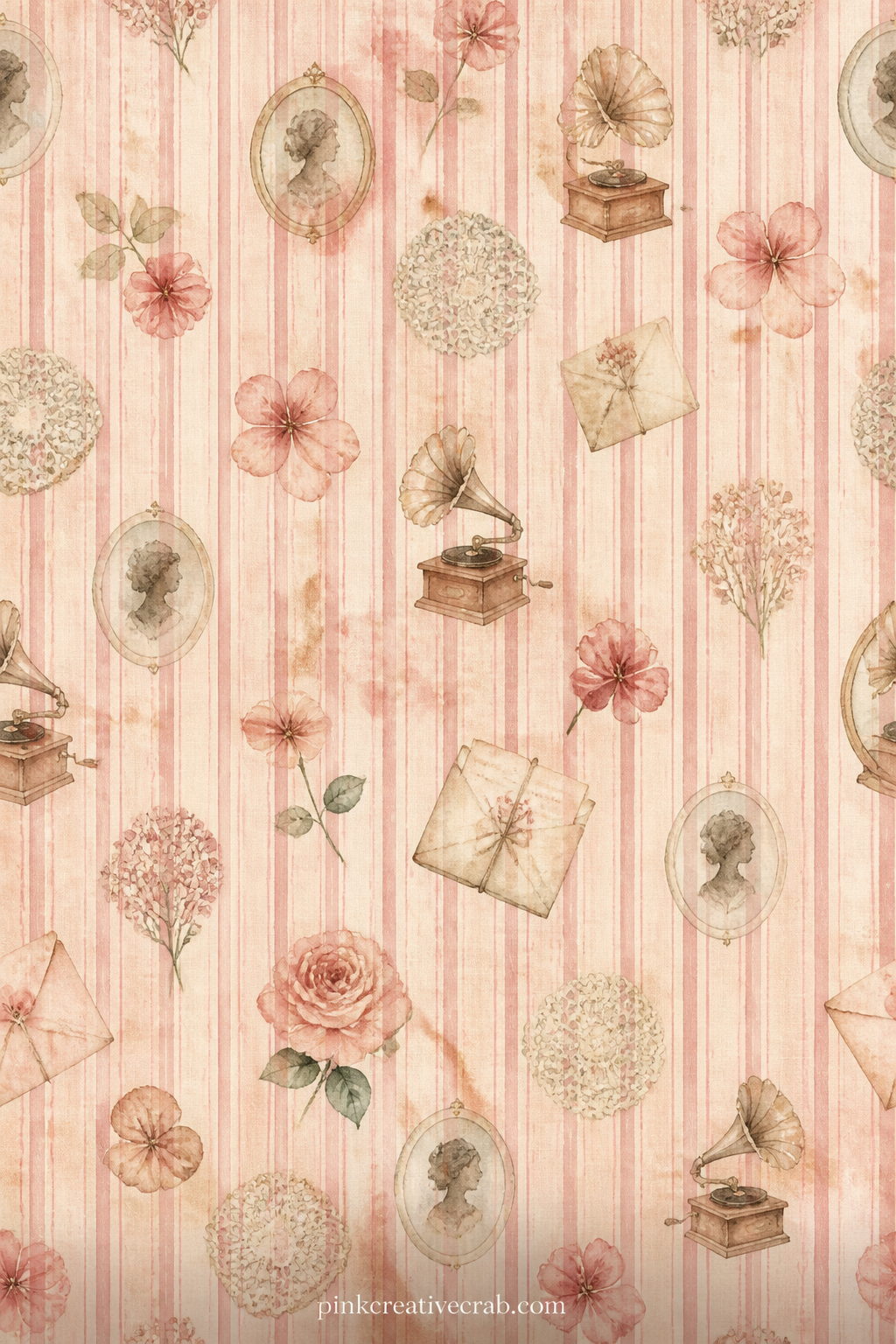 Ticking Stripe Linen Pattern printable page — Narrow faded stripes run the length of the page like old linen ticking, a steady background for a cover, a lining