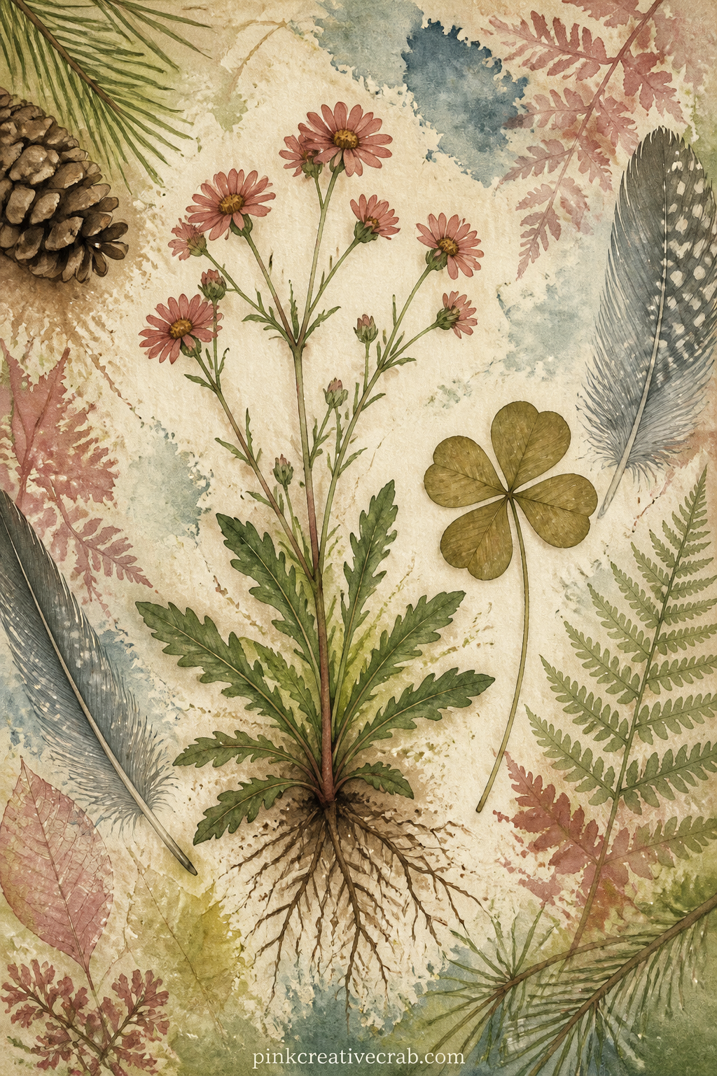 Pressed Wildflower Specimen Page printable page — For the five minute version, skip the full specimen layout and paint just the flower head with its label line