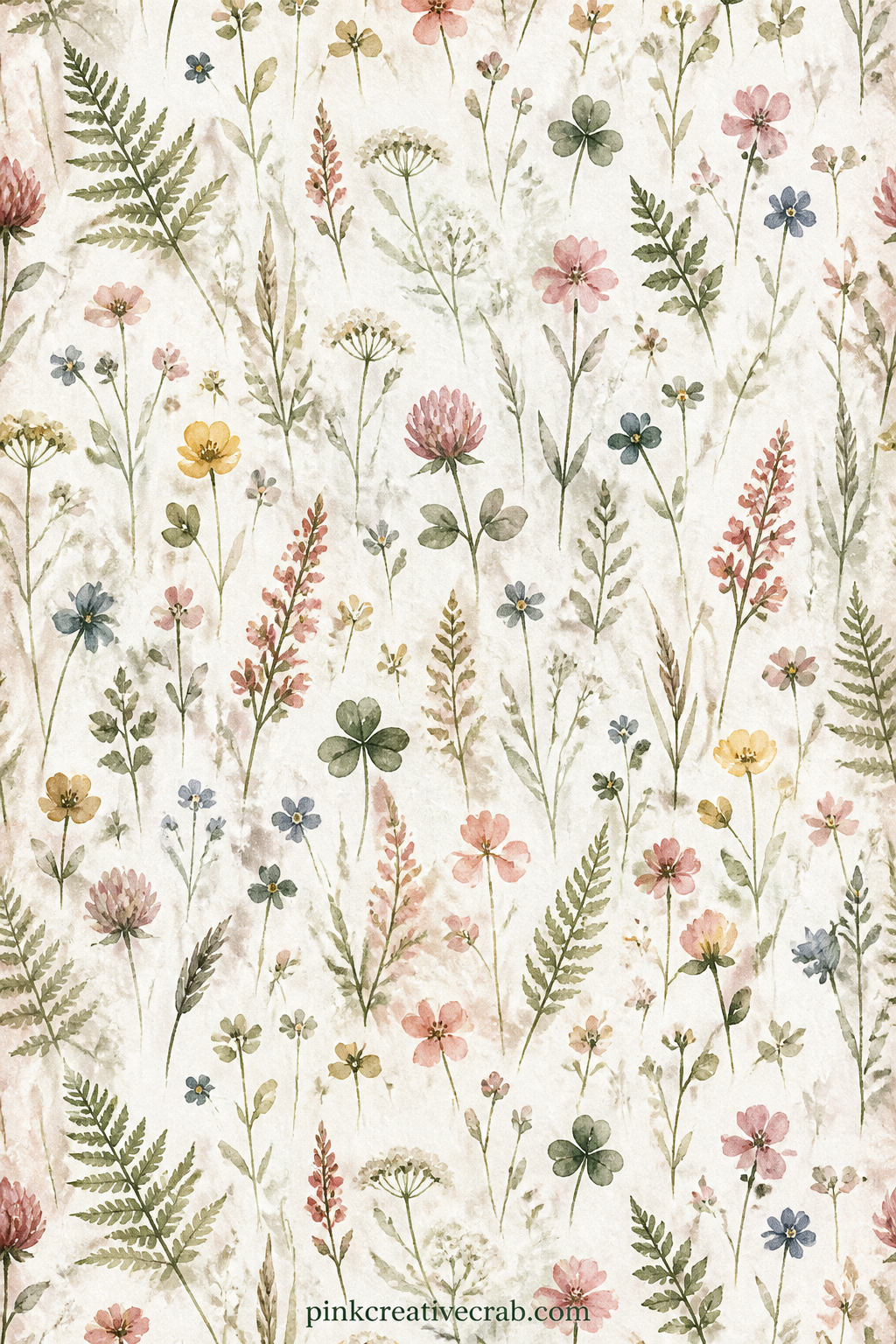 Wildflower Meadow Pattern printable page — Scatter this sheet behind a summer photo, use it as the base of a cover, or line it under a lighter page so the