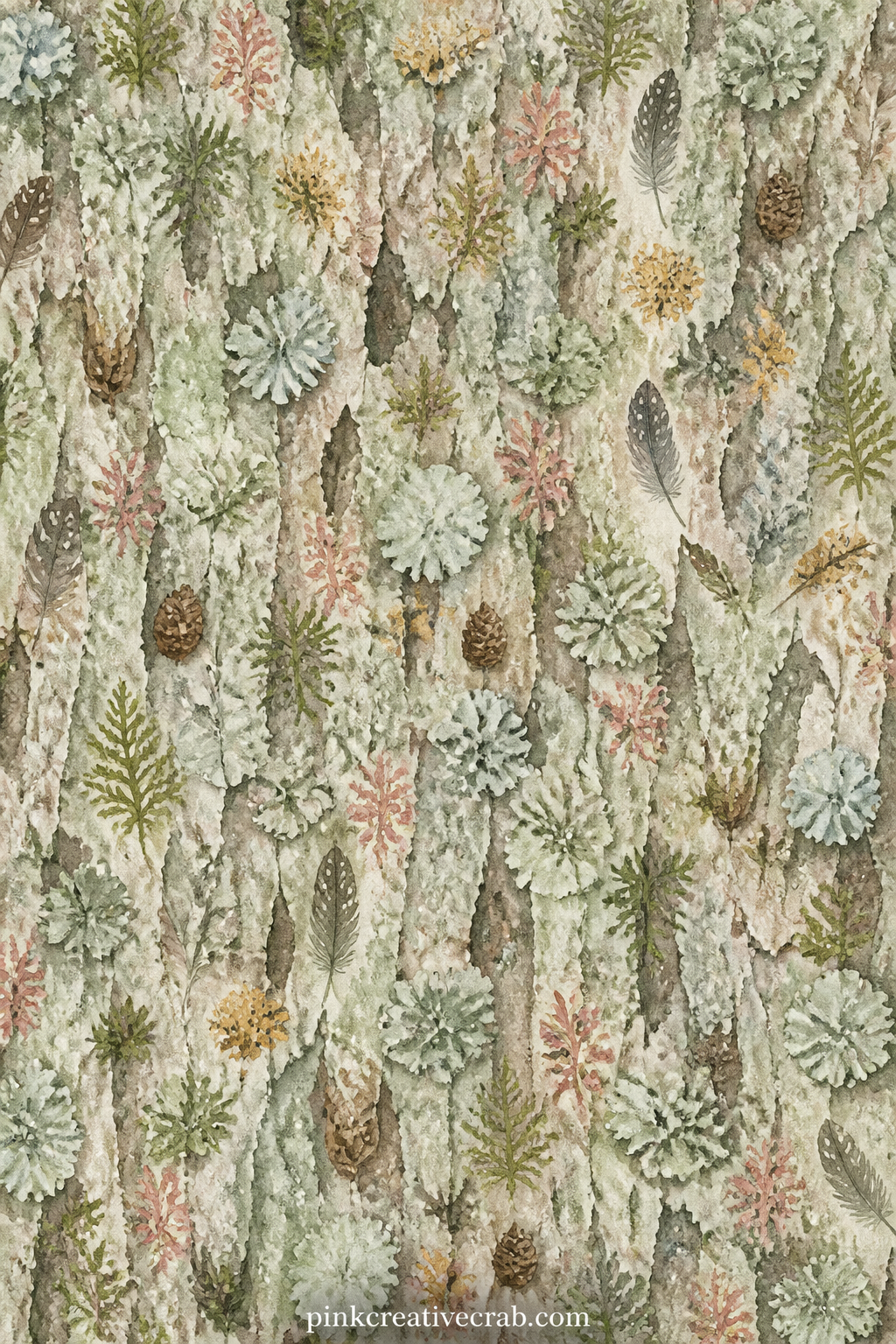Bark And Lichen Texture Pattern printable page — This mottled bark and lichen texture works well as a cover, under a forest photo, or as a quiet lining behind