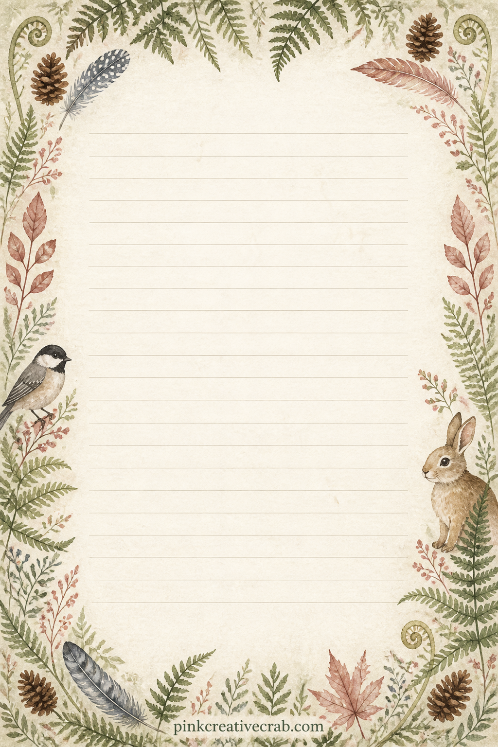 Fern Border Lined Page printable page — Use the lines here for a packing list before a hike, a short letter to next year about a favorite trail, or notes on