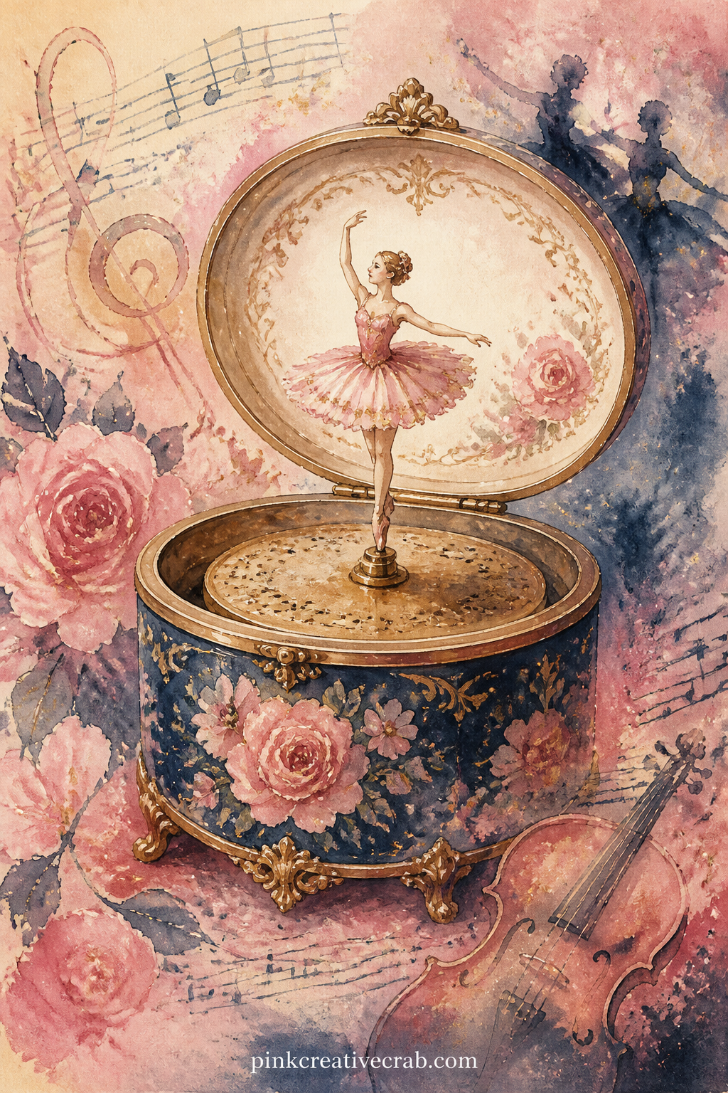 Music Box And Ballerina Figure printable page — For the five minute version, keep it simple: an open music box with a small spinning ballerina figure, set
