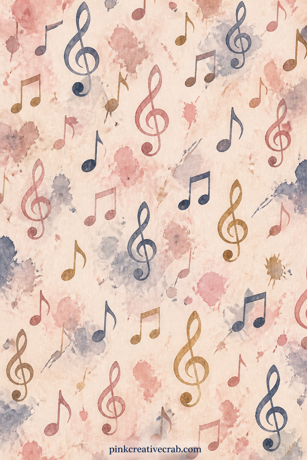 Notes And Treble Clefs Pattern printable page — Scatter musical notes and treble clefs across the whole sheet in a loose repeating rhythm, perfect as a backing