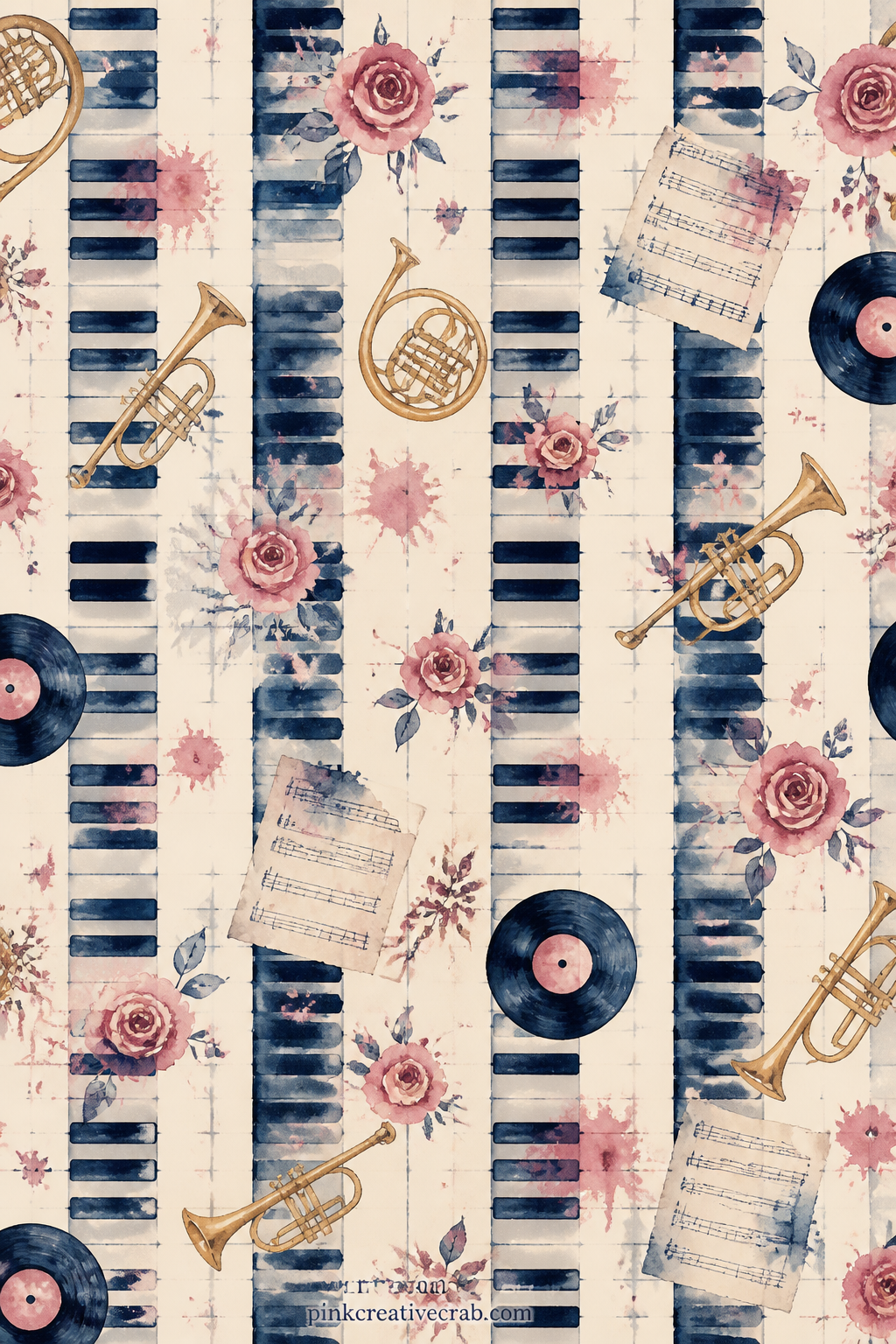 Piano Keys Stripe Background printable page — A steady stripe of alternating piano keys runs the length of the sheet, useful as a cover wrap, a spine lining or