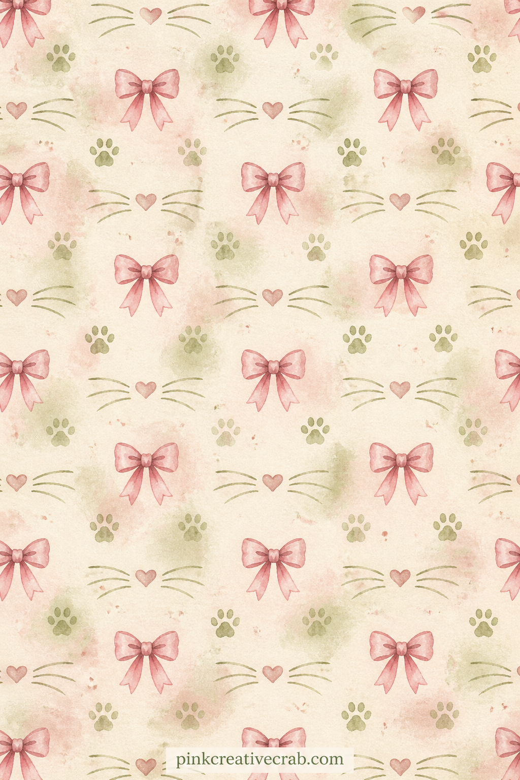 Whisker And Bow Pattern printable page — Tiny whisker marks and small bows alternate in soft rows across the page, suited to lining a gift box page, backing a