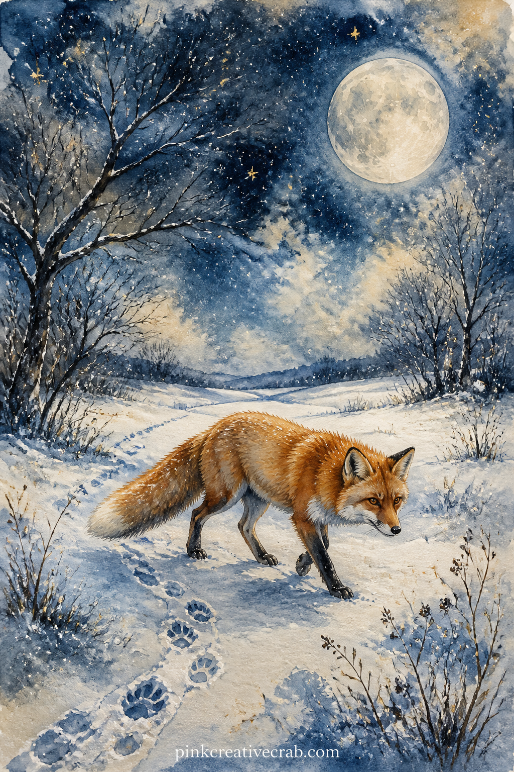 Fox Crossing a Snowy Field printable page — Here is the five minute version: skip trimming the edges square and instead tear them by hand before gluing this
