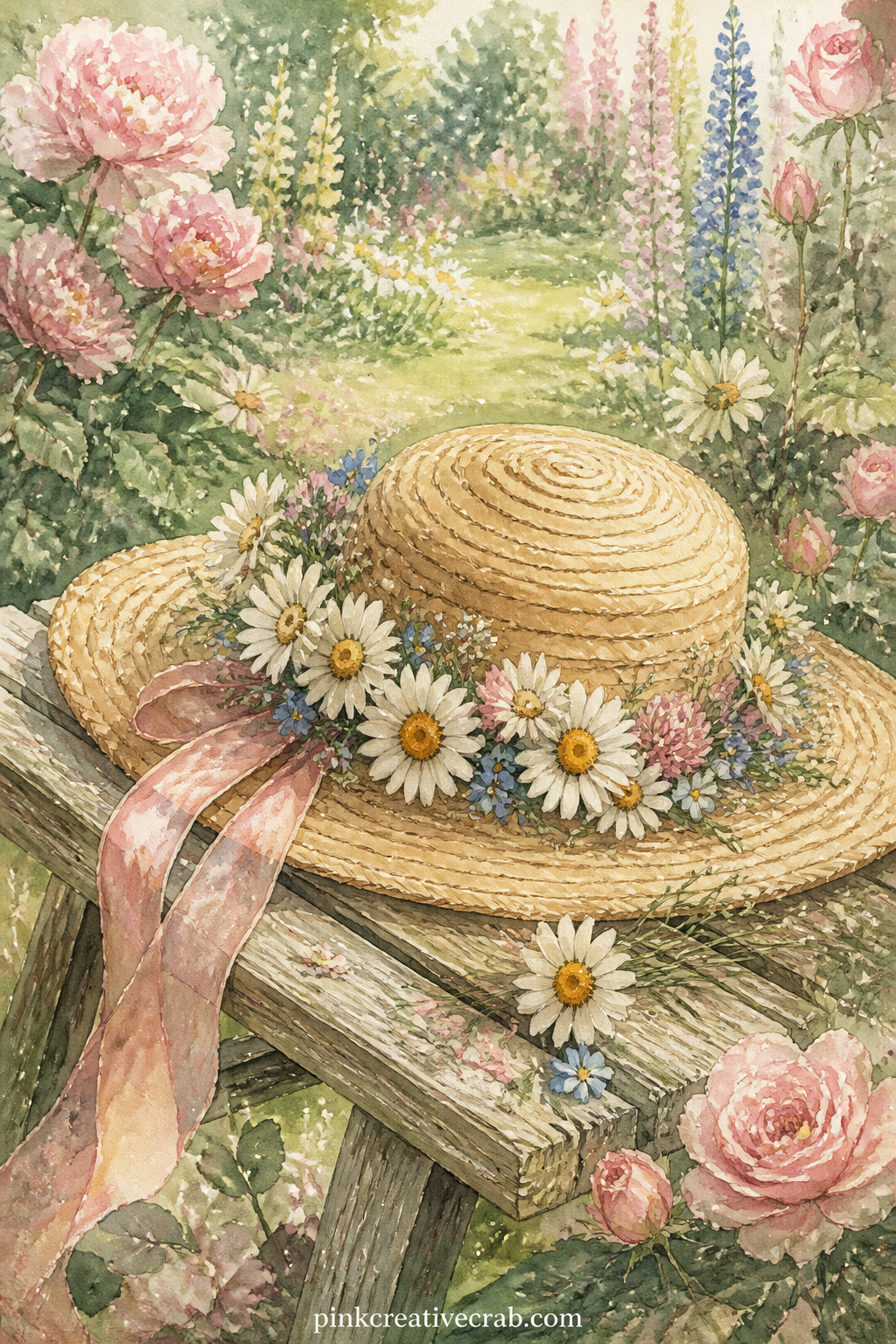 Flower Crown On A Straw Hat printable page — The usual mistake is treating this as a tiny object on white space, so look for a version where the hat sits on a