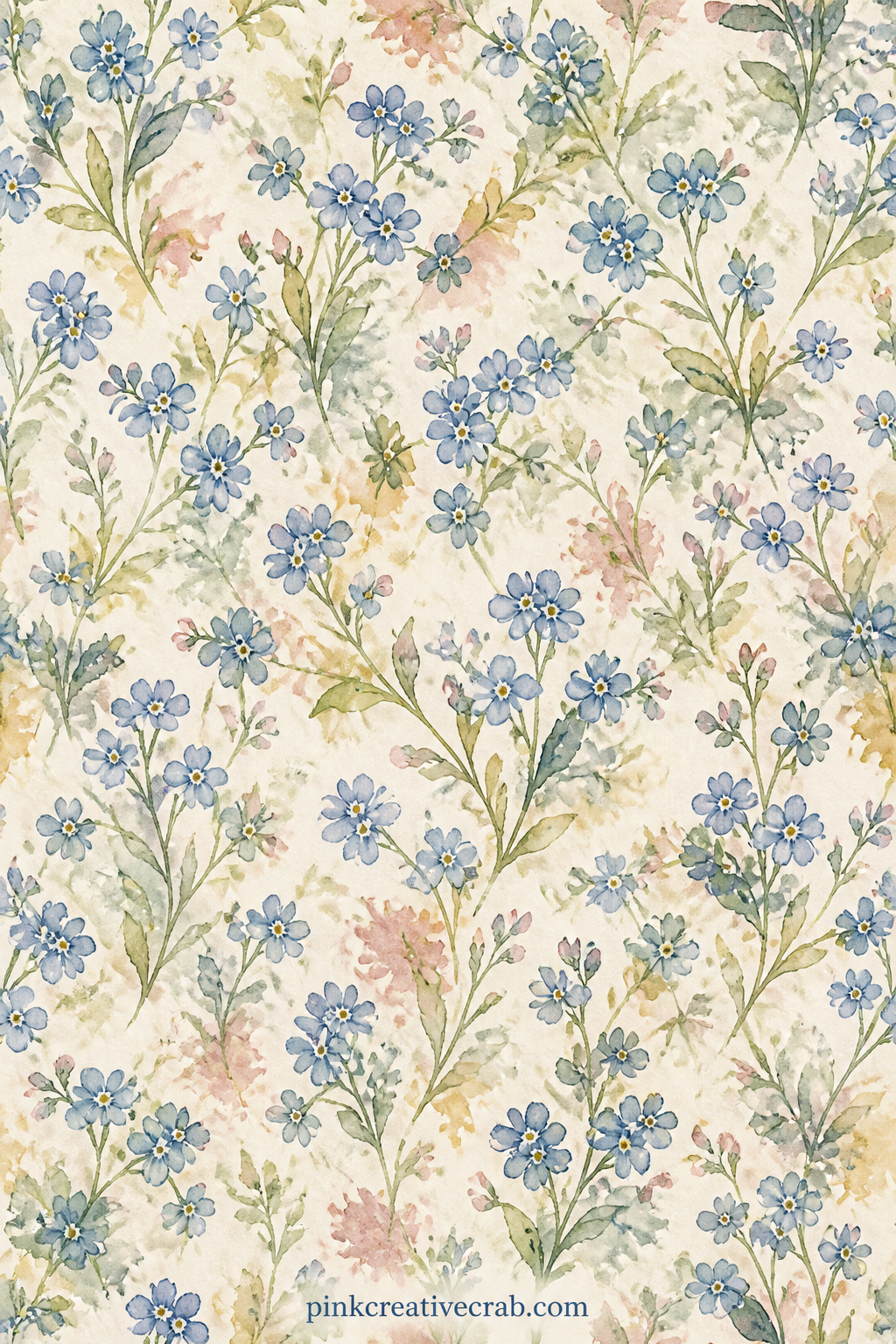 Forget-Me-Not Pattern printable page — Tiny blue forget-me-nots scatter edge to edge in this pattern, good as a lining behind a photo of a garden visit, a soft
