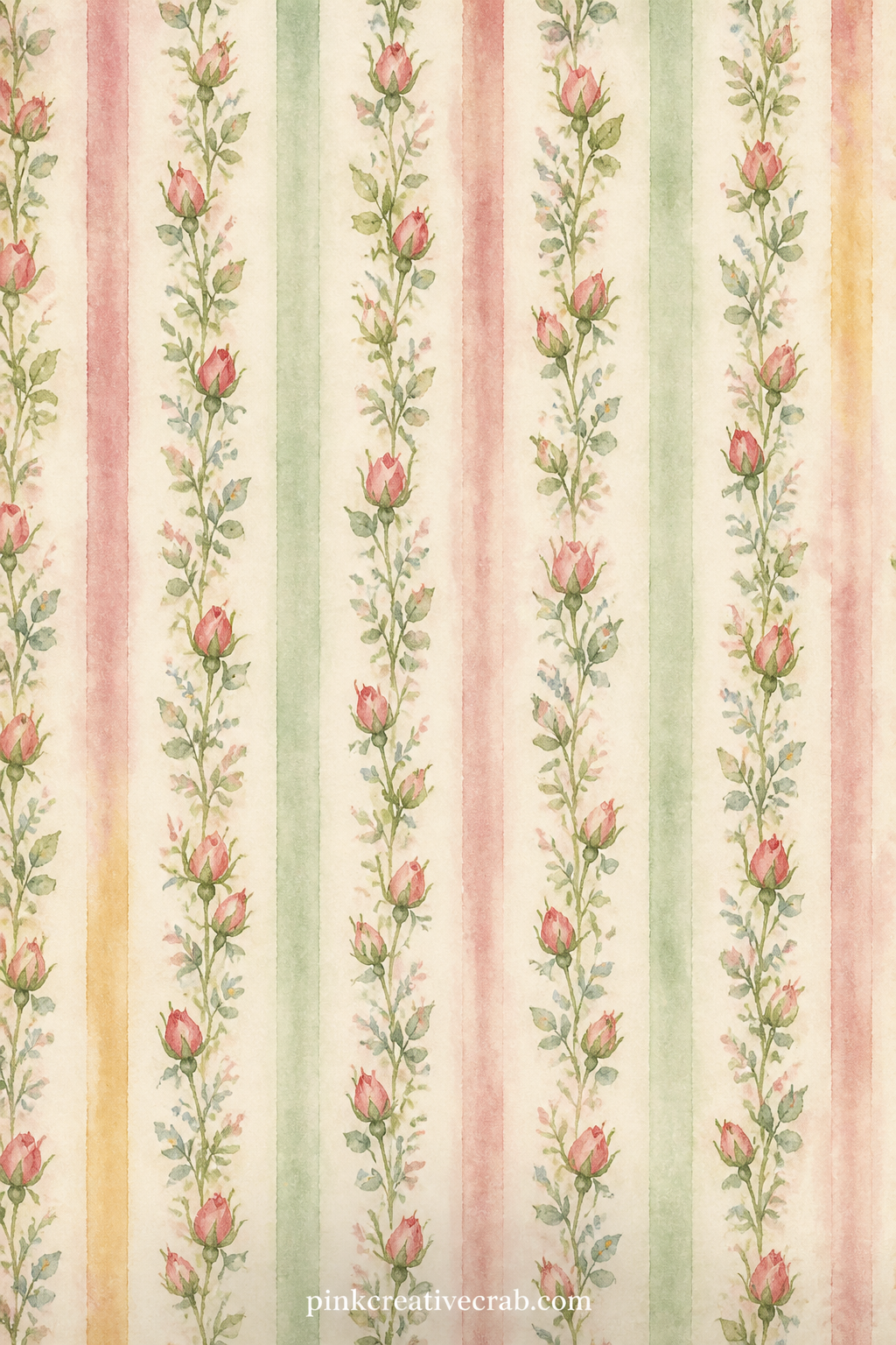 Rosebud Stripe Background Paper printable page — Narrow stripes carry tiny rosebuds down the sheet, suited to a cover sheet, a strip cut for a page border, or