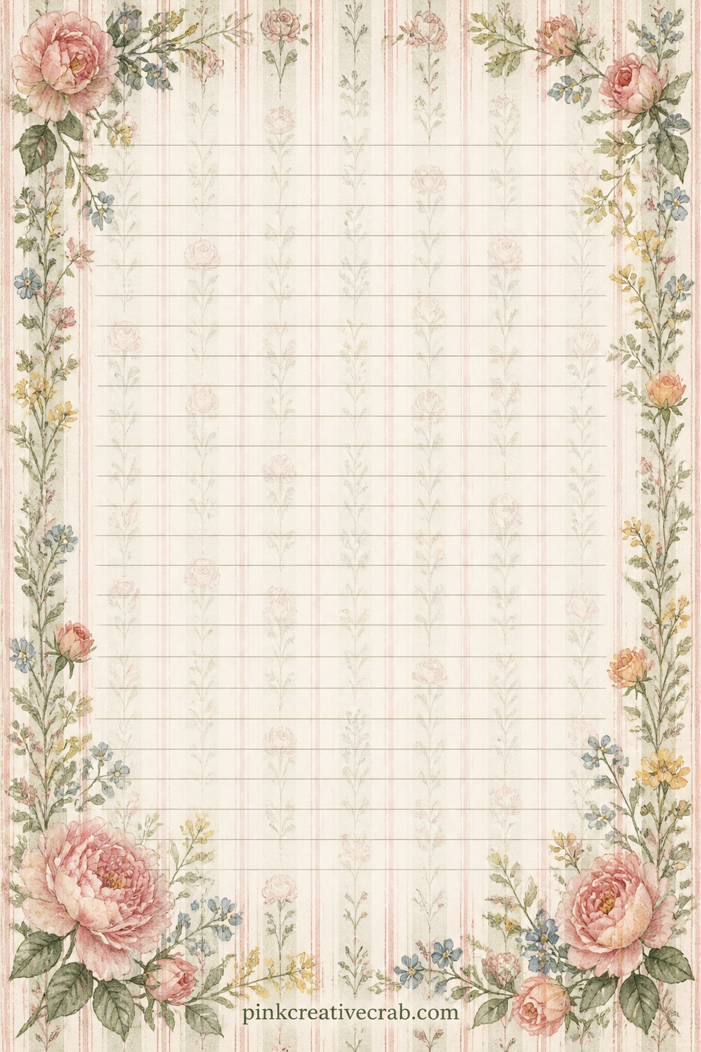 Botanical Sketch Ticking Background printable page. Junk journal flowers