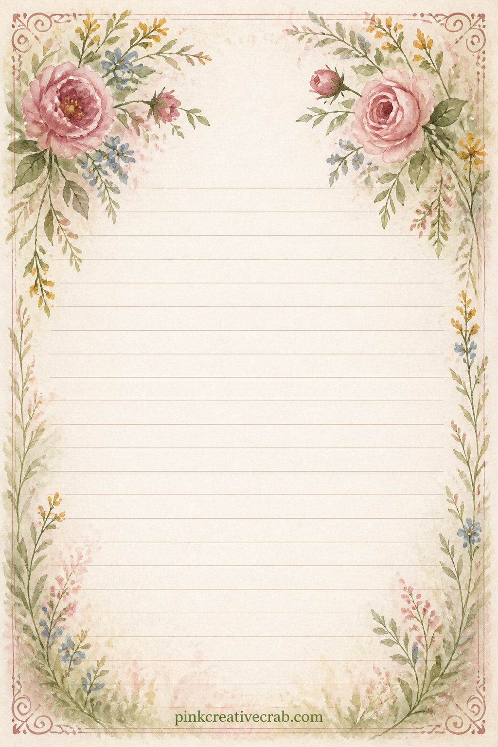 Wildflower Corner Spray Lined Page printable page — Use the open lines for a wildflower identification list, a walking route through a meadow, or a short note