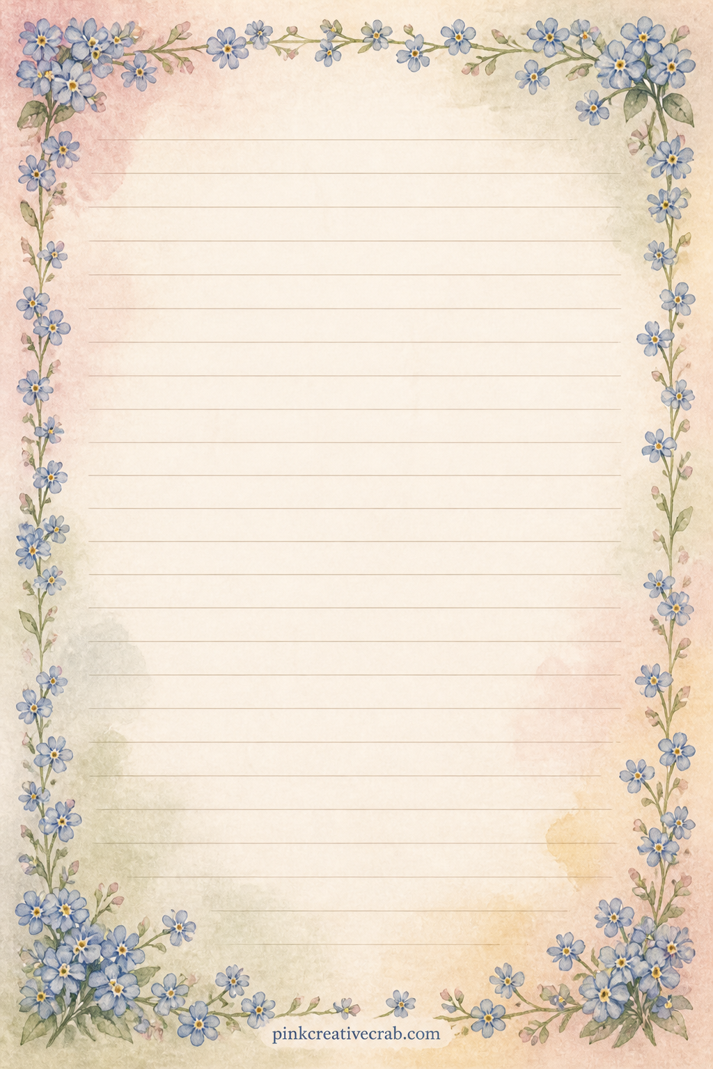 Forget-Me-Not Edge Lined Page printable page — Leave this page for a short letter to someone who loves flowers, a list of blooms still wanted for the garden