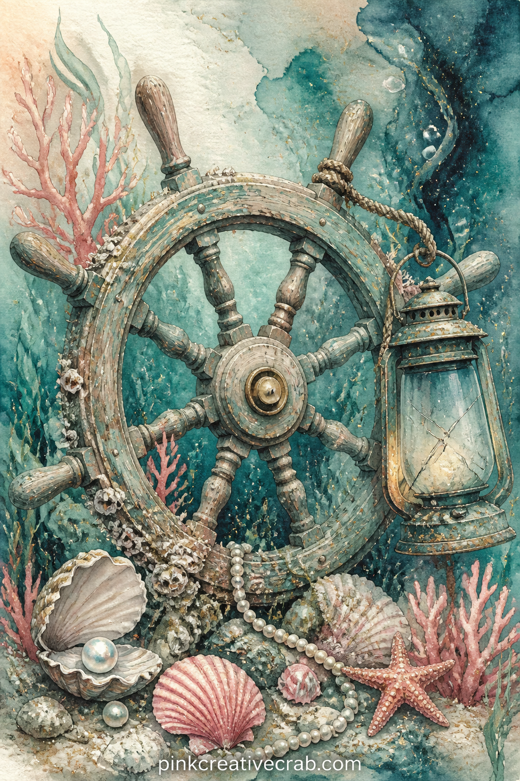 Ship's Wheel And Lantern printable page — Give this page to a reader who loves old sailing stories more than mermaids themselves, since the ship's wheel