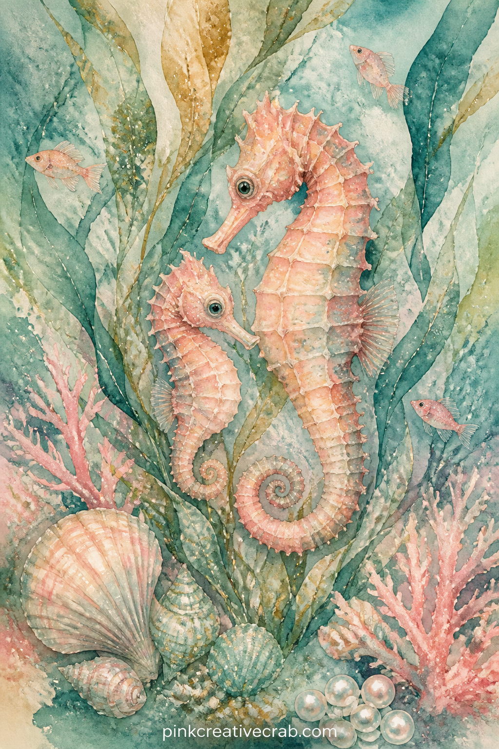 Seahorse Family Among The Kelp printable page — Ask the journal keeper a short question on this page: which small sea creature would she want as a companion on