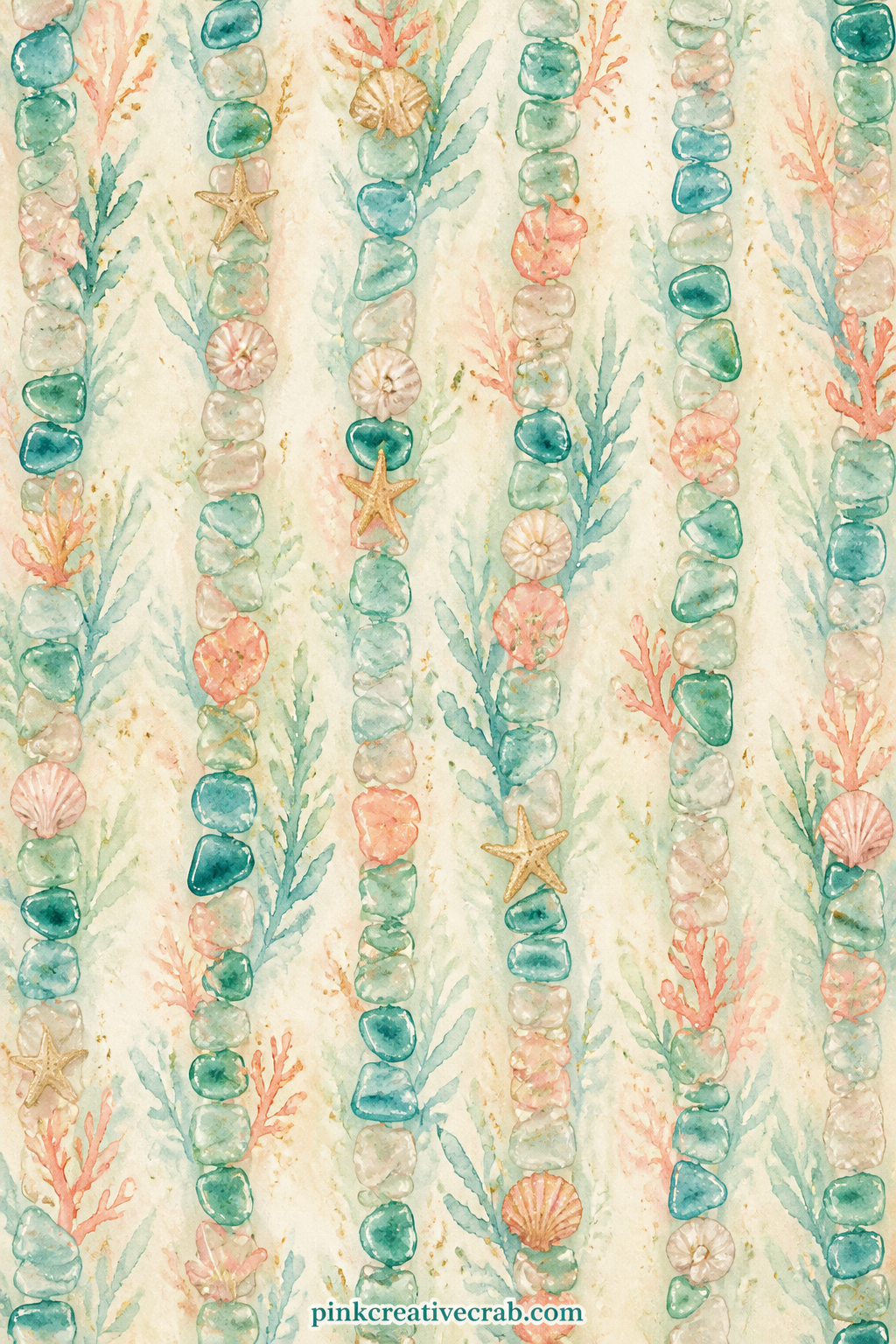 Sea Glass Stripe Pattern printable page — Narrow bands of sea glass in soft green and blue run in stripes down the sheet, suited to a cover, a pocket lining or