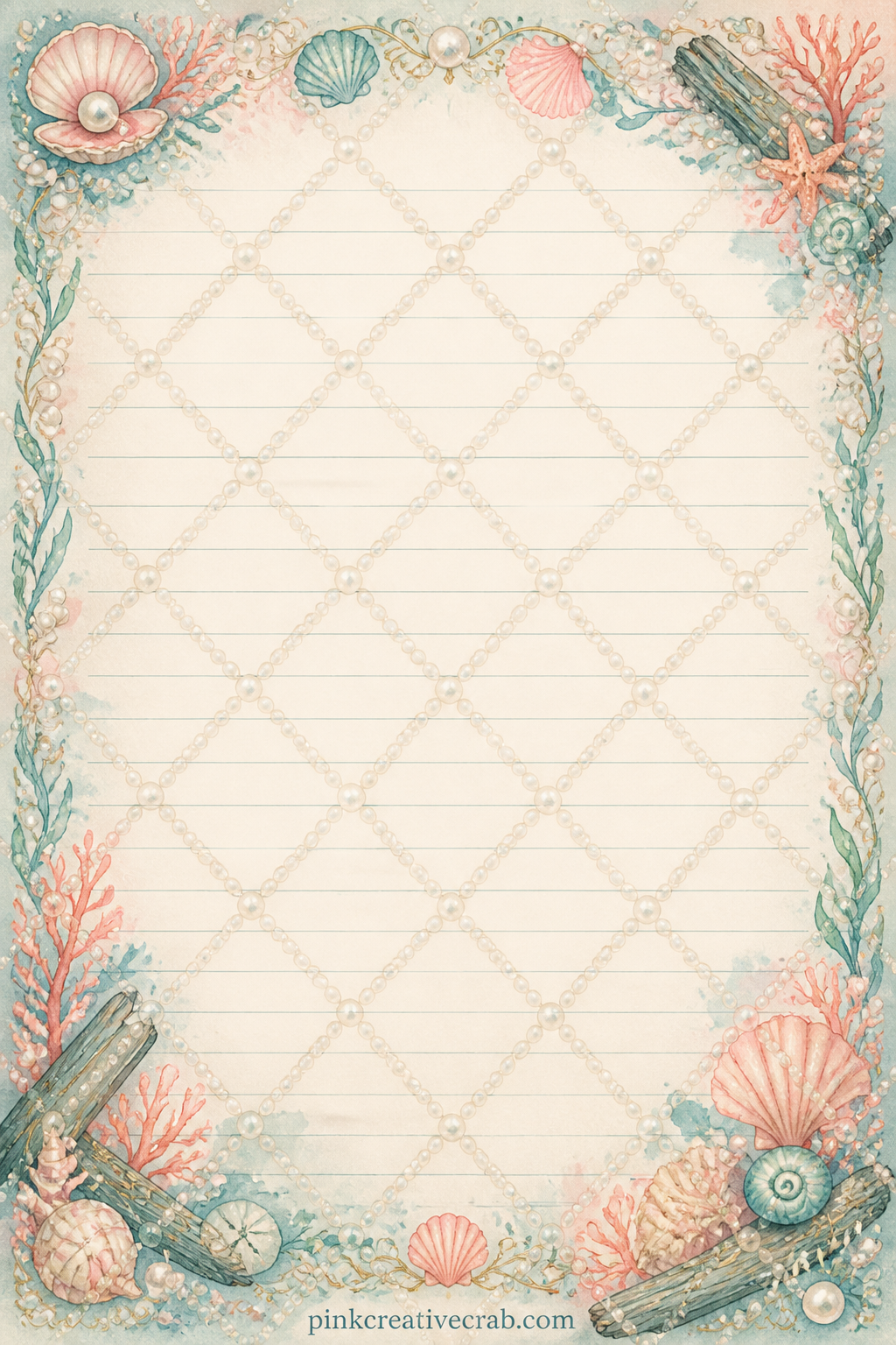 Pearl String Lattice Background printable page — Strings of pearls cross the page in a loose lattice, a soft pattern for a cover sheet, a photo mount or