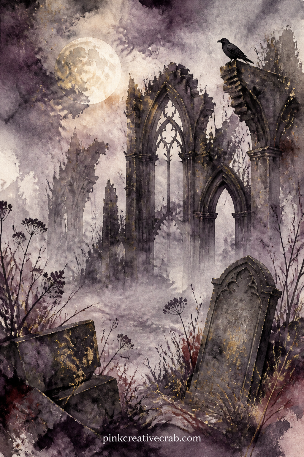 Fog Over The Abbey Ruins printable page — Tear the top edge of this page before gluing it in so the fog seems to drift off the paper itself, and pair it with