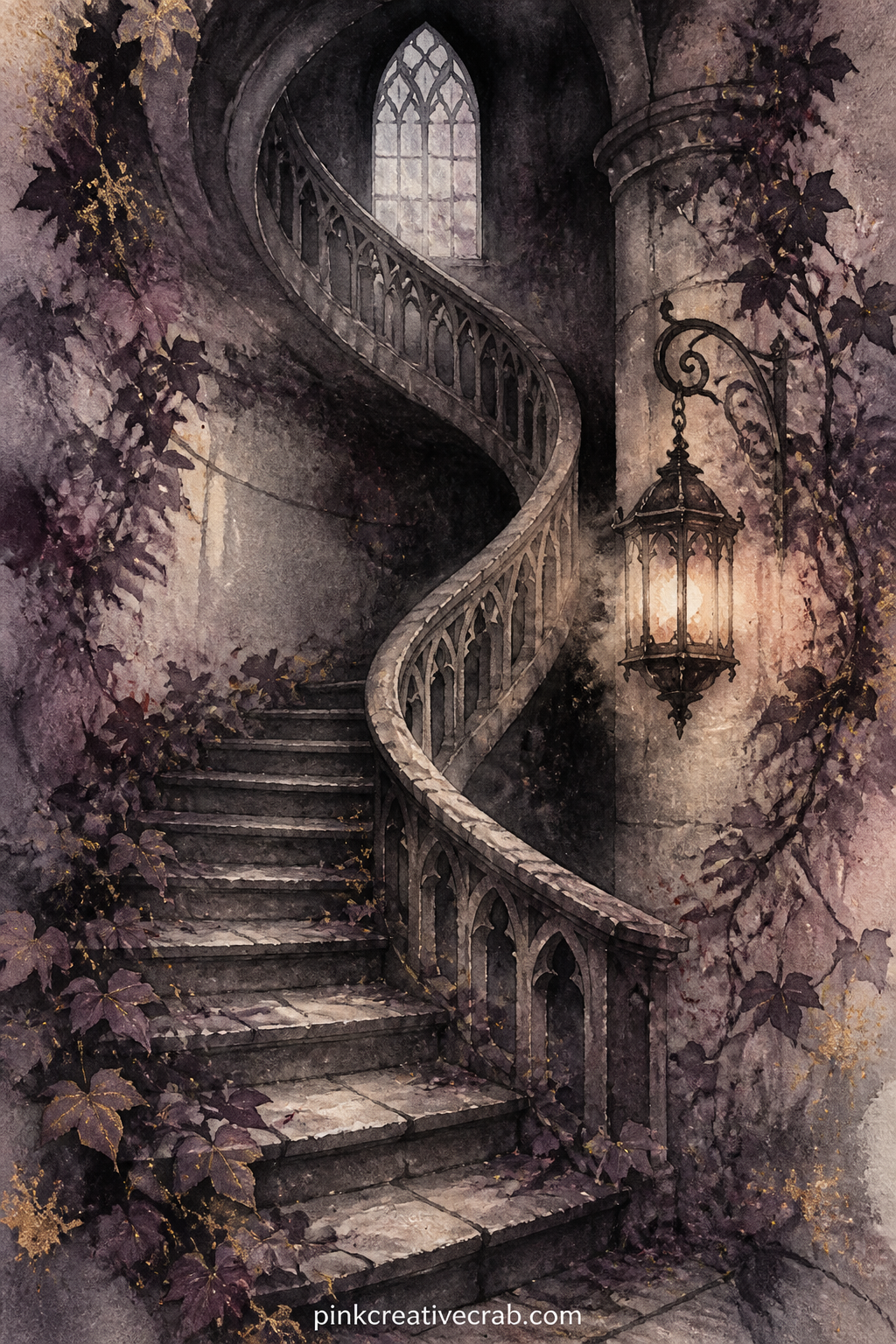 Spiral Staircase In Shadow printable page — Write the name of a character or a dream you had on the top step in small letters, then let the staircase disappear