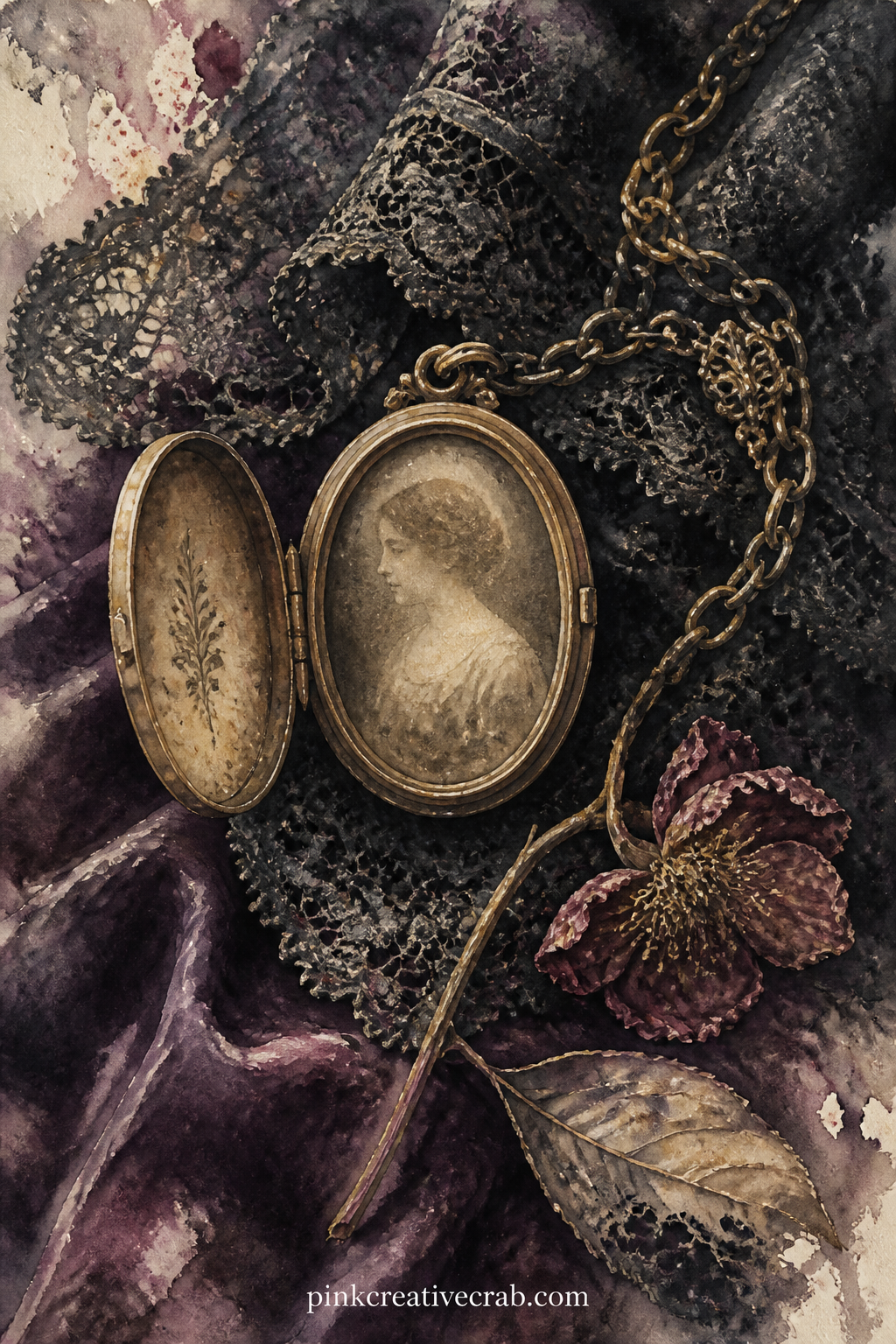 Locket With A Faded Photograph printable page — Write the name of someone you miss on the back of this page before gluing it in, since the locket itself is