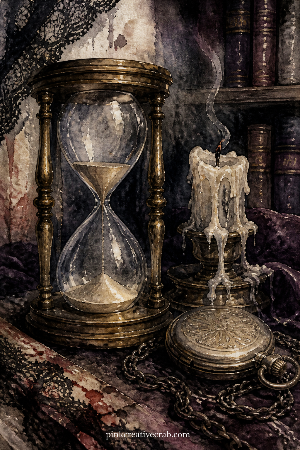 Hourglass Running Out printable page — Pair this page with the lined memento mori page later in this set, placing the hourglass opposite the lines so a short