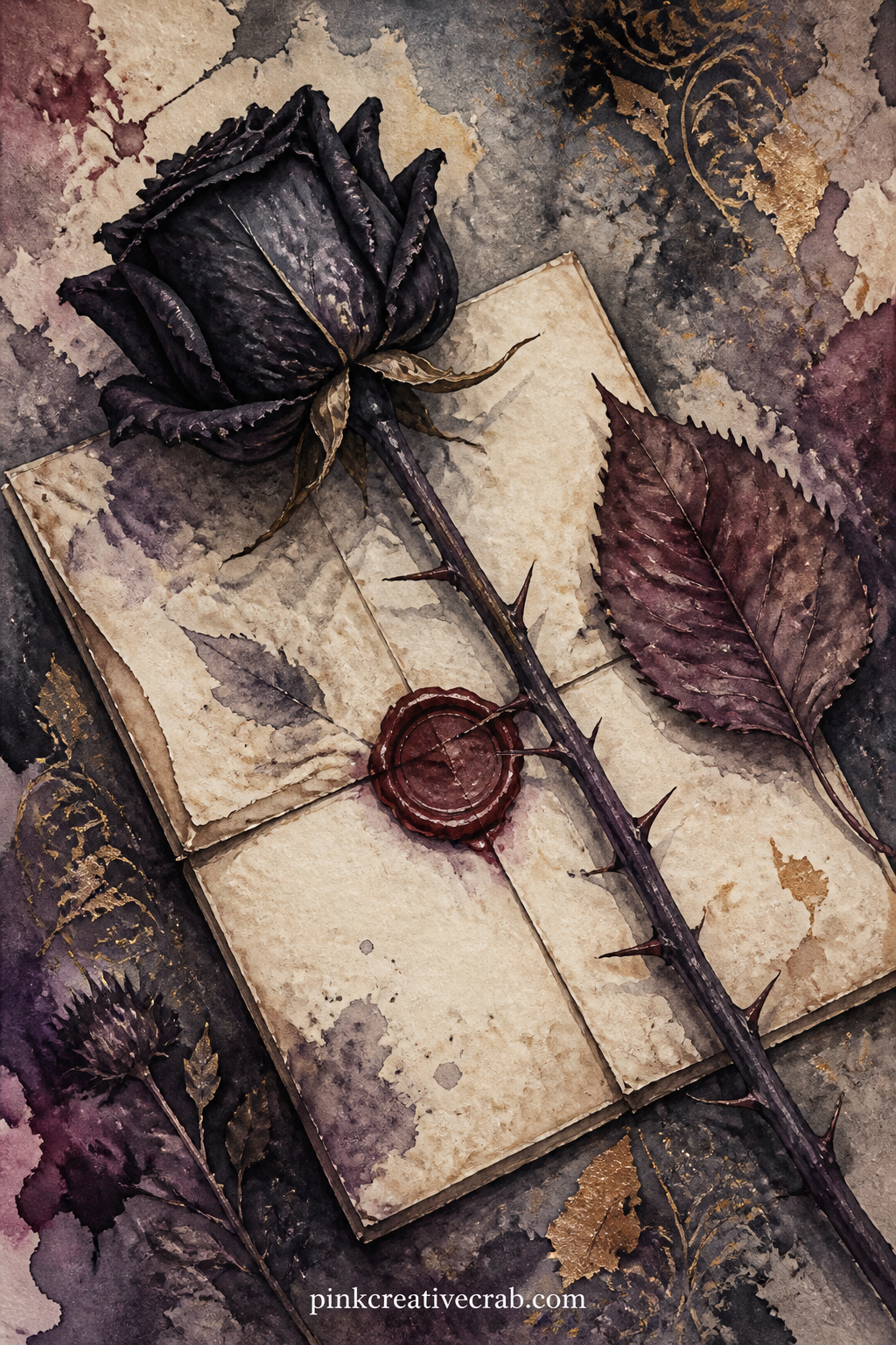 Thorned Rose And Old Letter printable page — For anyone who likes her darkness tucked inside old romance rather than horror, this page suits a gift journal