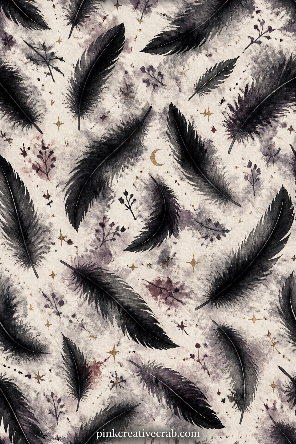 Raven Feather Scatter Background printable page — Set this scattered feather pattern under a photo booth strip, behind a handwritten quote, or as the first