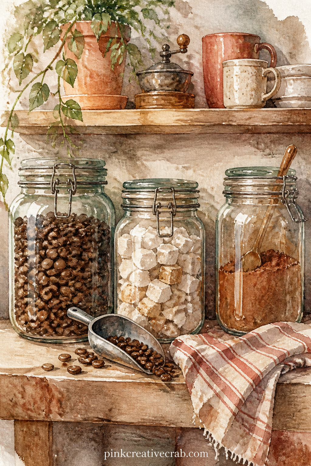Jars Of Beans And Sugar printable page — Write today's date or a short tasting note on the label of the painted jar in the center, where the glass leaves