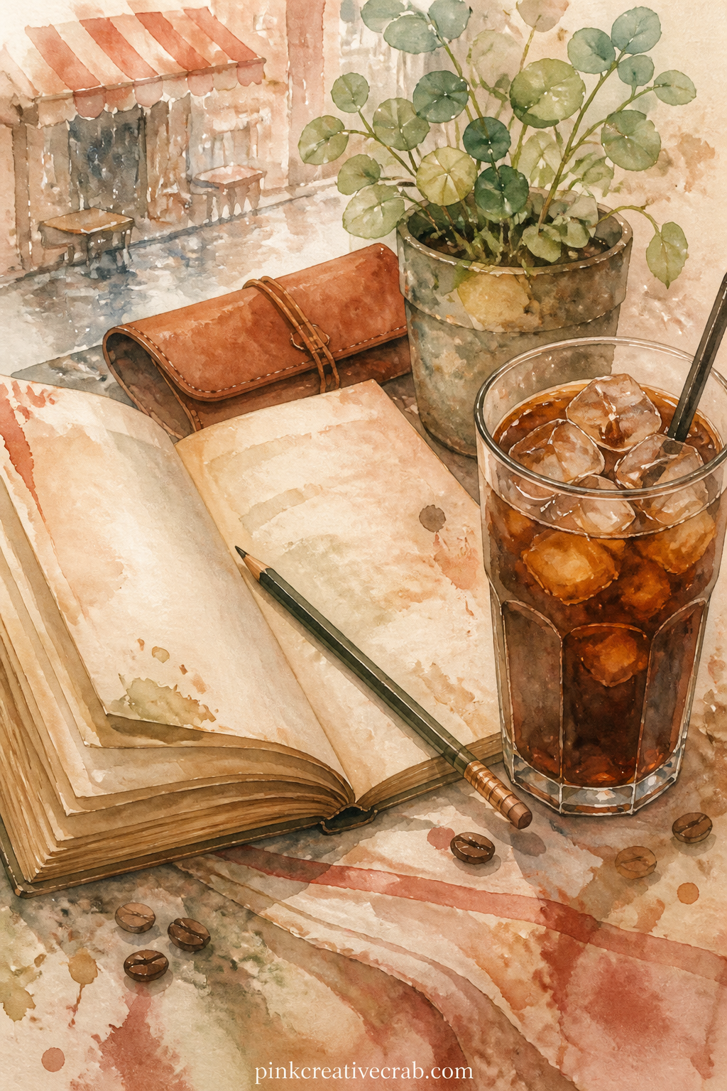 Open Book And Cold Brew printable page — Good gift journal page for a reader who studies or writes with coffee close at hand, since the open book leaves room