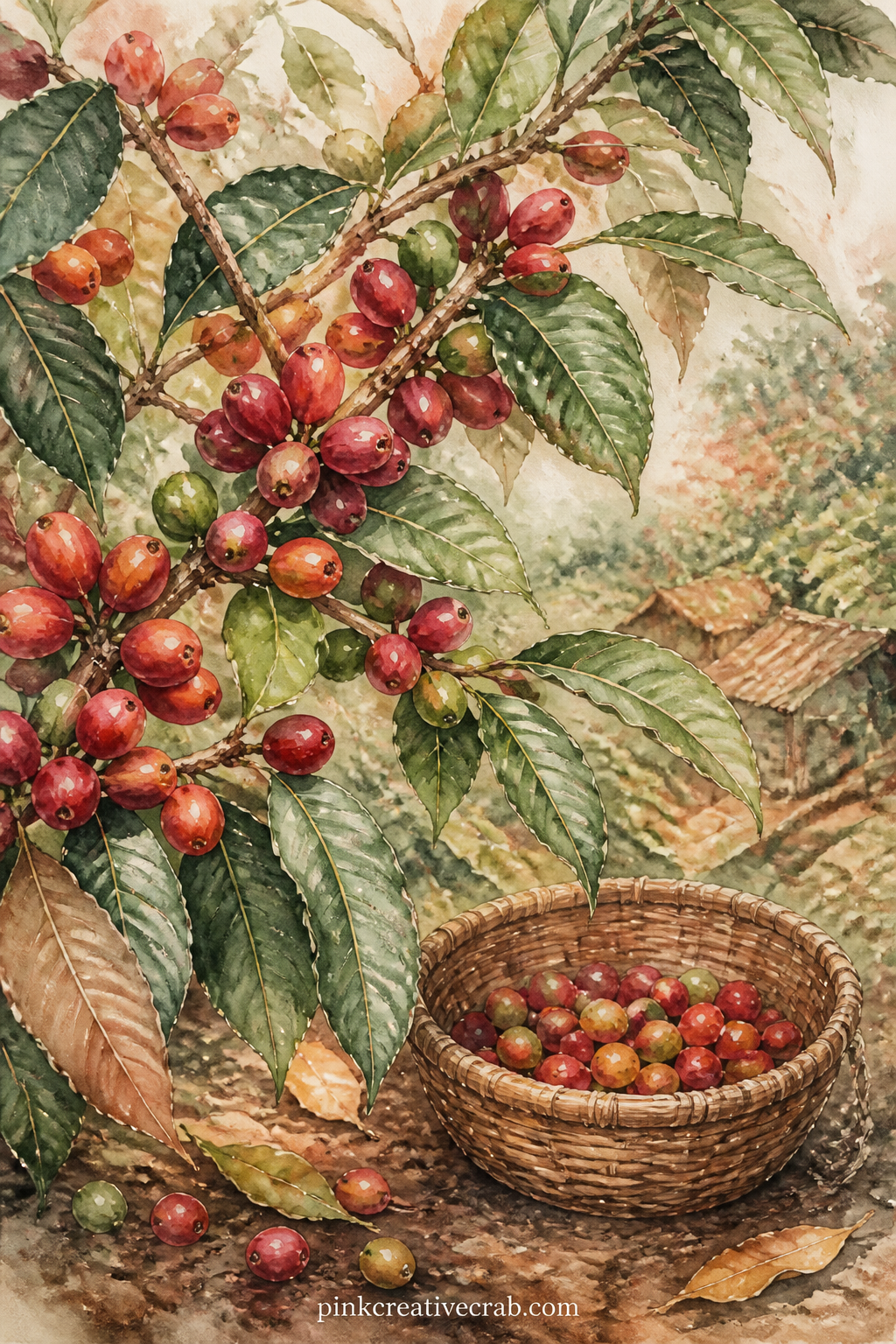 Coffee Cherries On The Branch printable page — Fold the top corner of this page down before gluing it in, so the branch appears to grow out from behind a small