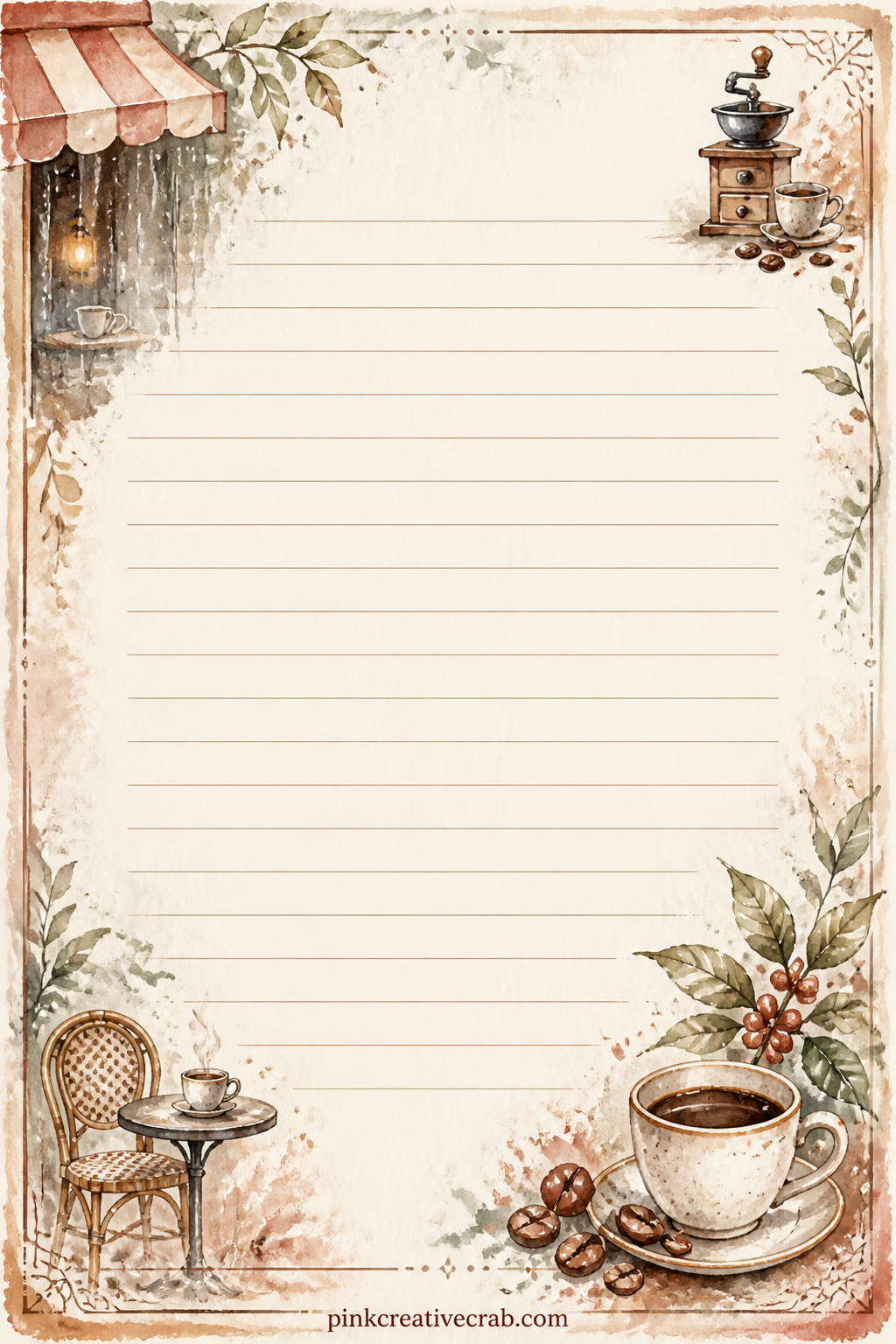 Cafe Visit Lined Page printable page — Write the name of a cafe visited, what was ordered, or who sat across the table on this lined sheet left open in the
