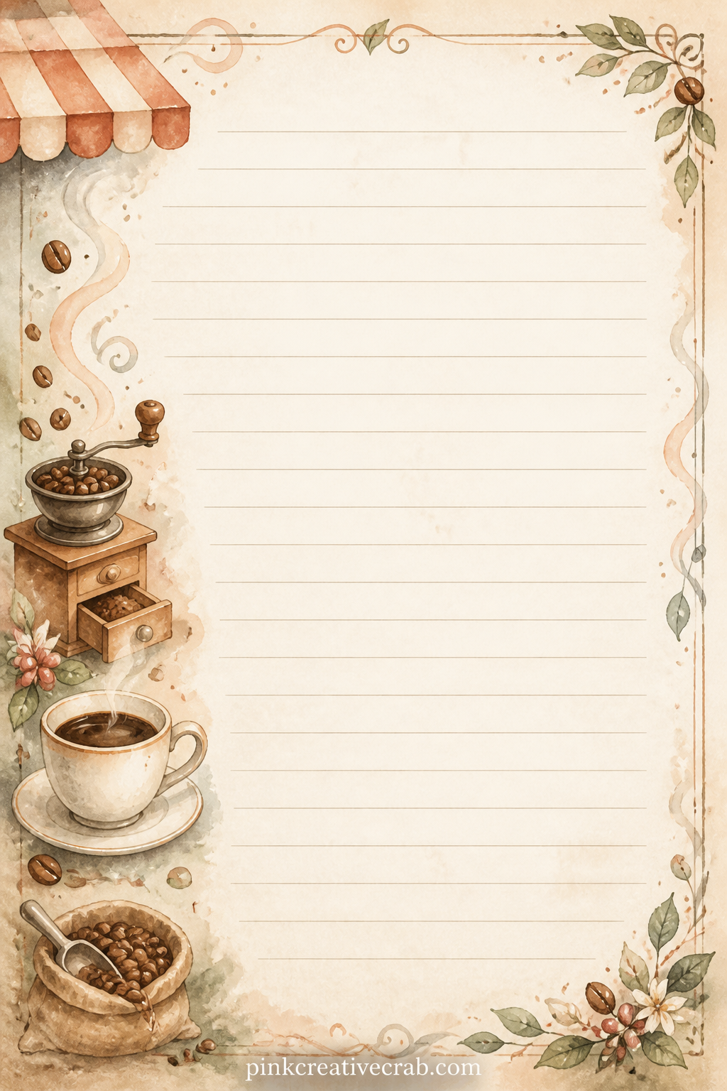 Recipe For A Favorite Brew Lined Page printable page — Fitting for a kitchen style recipe, a list of brewing steps, or a note on a favorite blend, with the