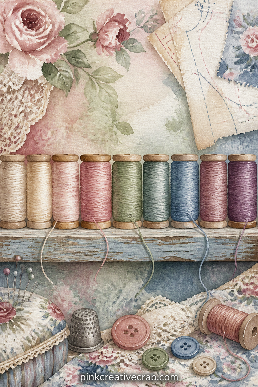 Thread Spools In A Row printable page — Who is this page for in a gift journal: the friend who sews every evening after work and keeps a drawer organised by