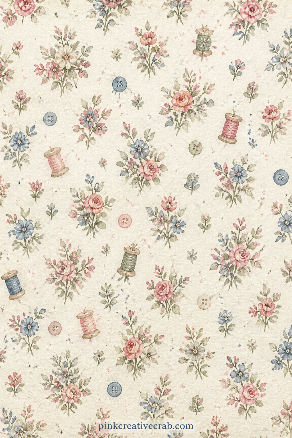 Floral Pattern Paper Print printable page — A small sprigged floral in the style of old dress fabric repeats across the page, fitting a cover, a photo backing