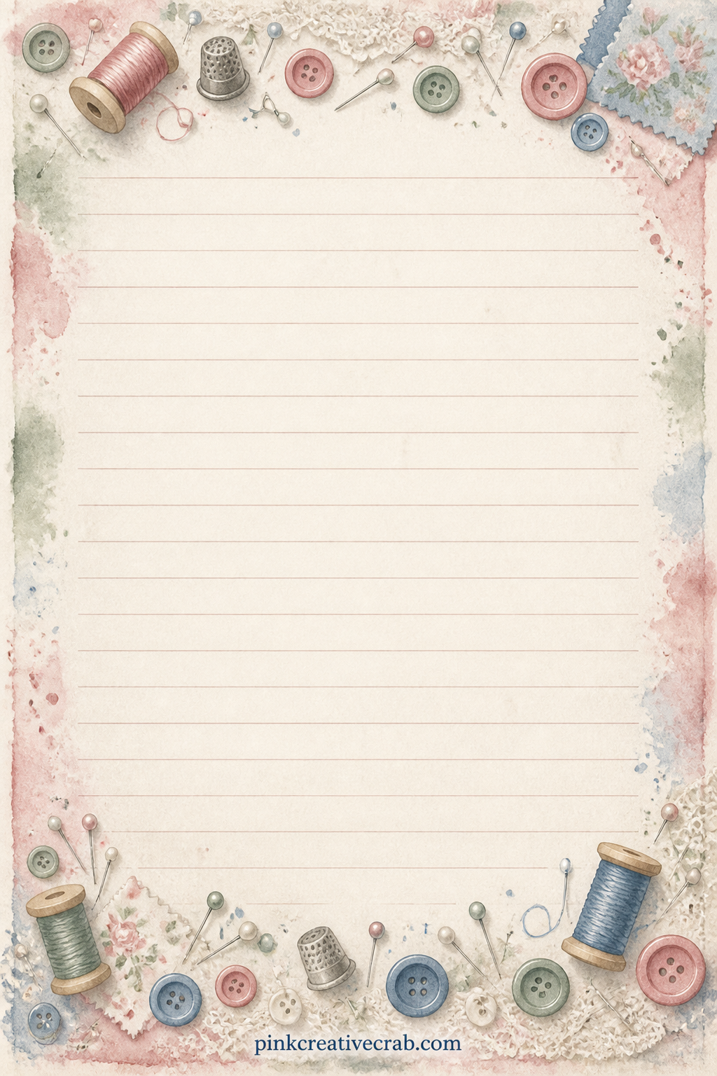 Sewing Notions Lined Page printable page — Use the lines here for a running list of notions to buy, a short note about a finished hem, or a letter to next year